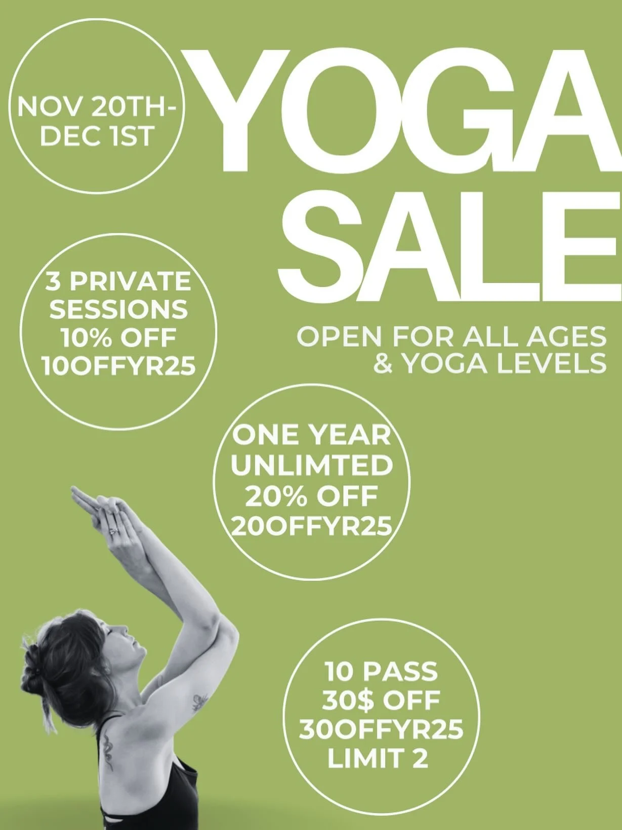 Our only sale! Limited year memberships available! *They&rsquo;ve been the most popular! Normally $720&ndash;get a FULL year of yoga for $576! Get a membership for you or a loved one today! We are so excited to keep flowing with you all into the new 
