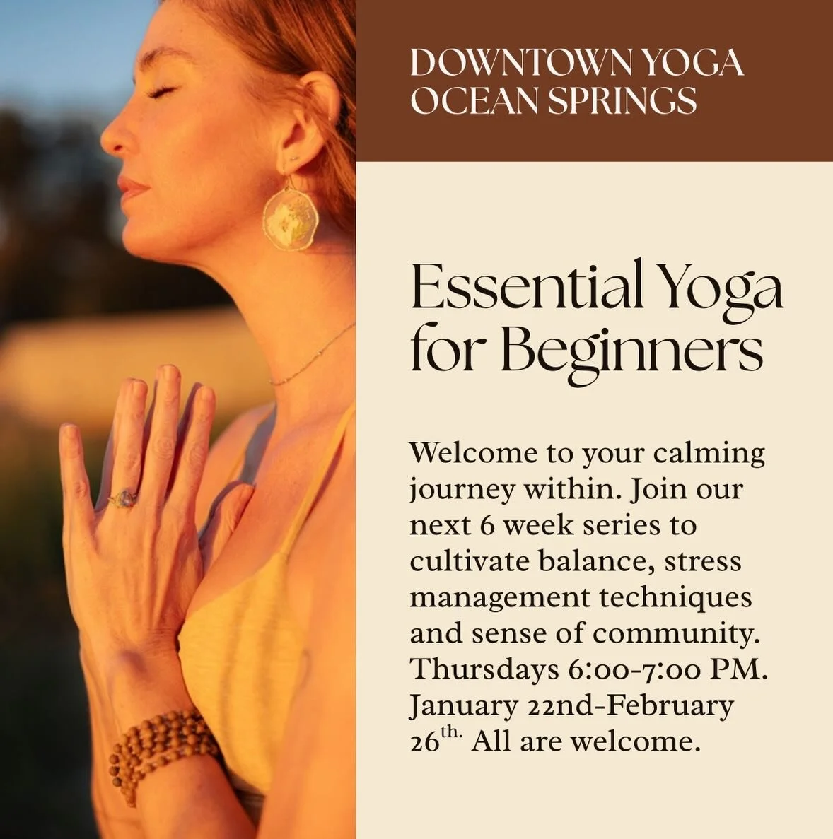 New Beginners Workshop!! 6 Thursdays cultivating calm and balanced bodies and minds. No experience necessary. Call or text 228-327-4433 or book online! Link in bio.