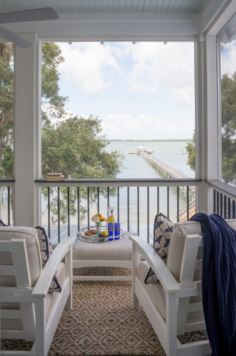   The back screen porch is a prime spot for an   apres  -sun snack and sip overlooking Port Royal Sound.  