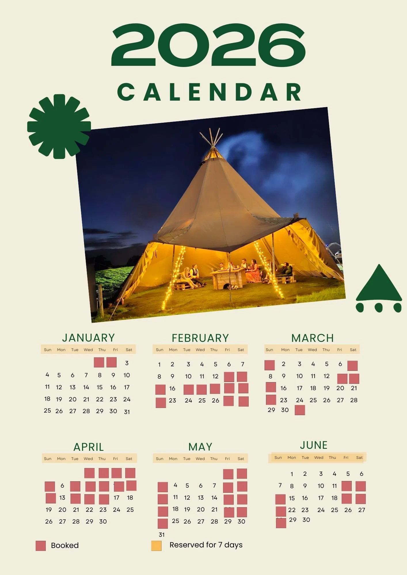 wedding availability calendar 2026 January to June Stanford Farm