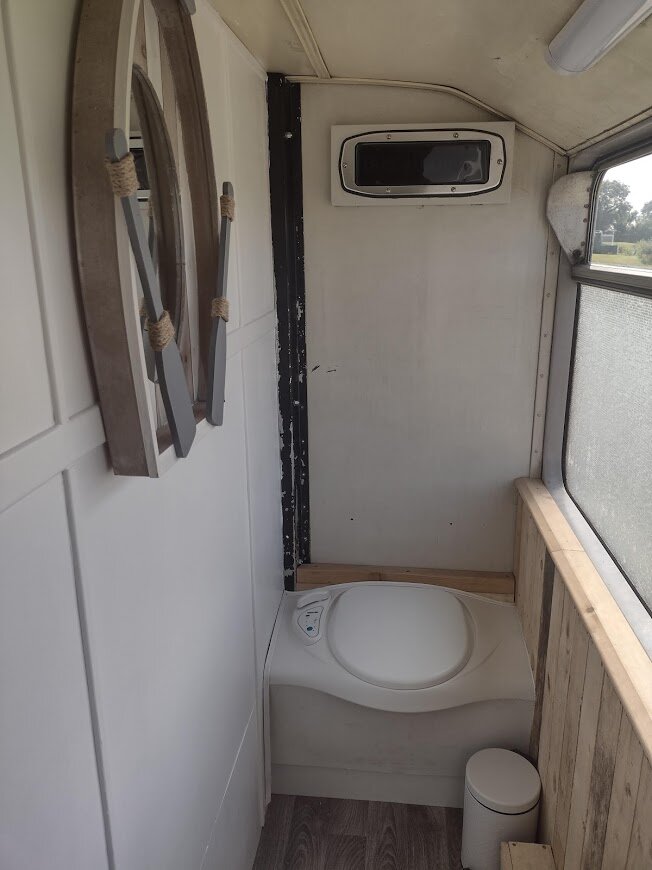 Stanford Farm's double decker bus conversion downstairs toilet