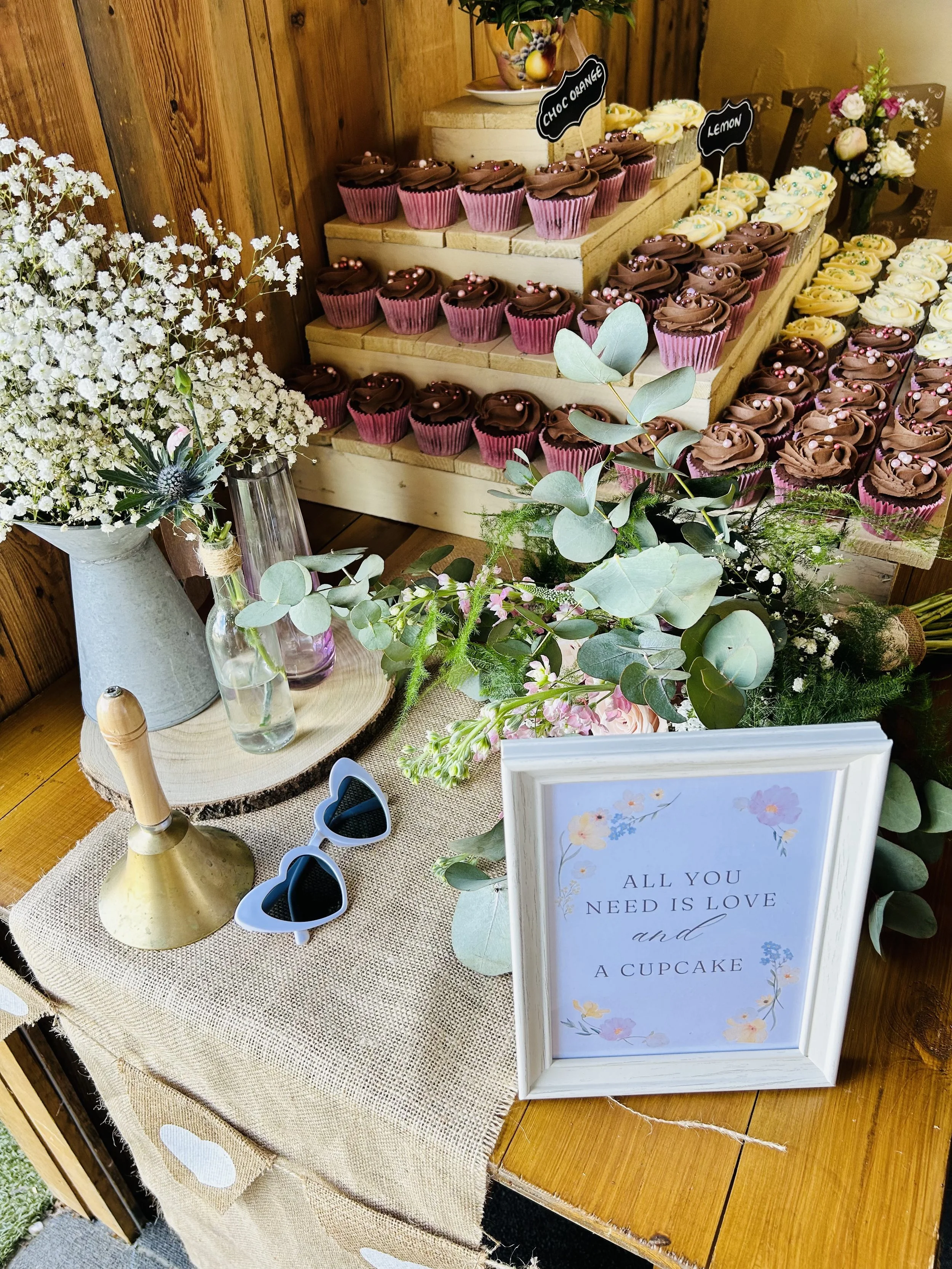 Cupcakes at Karen and Steve's 4 day Wedding at Stanford Farm in Shropshire 25th May 2024
