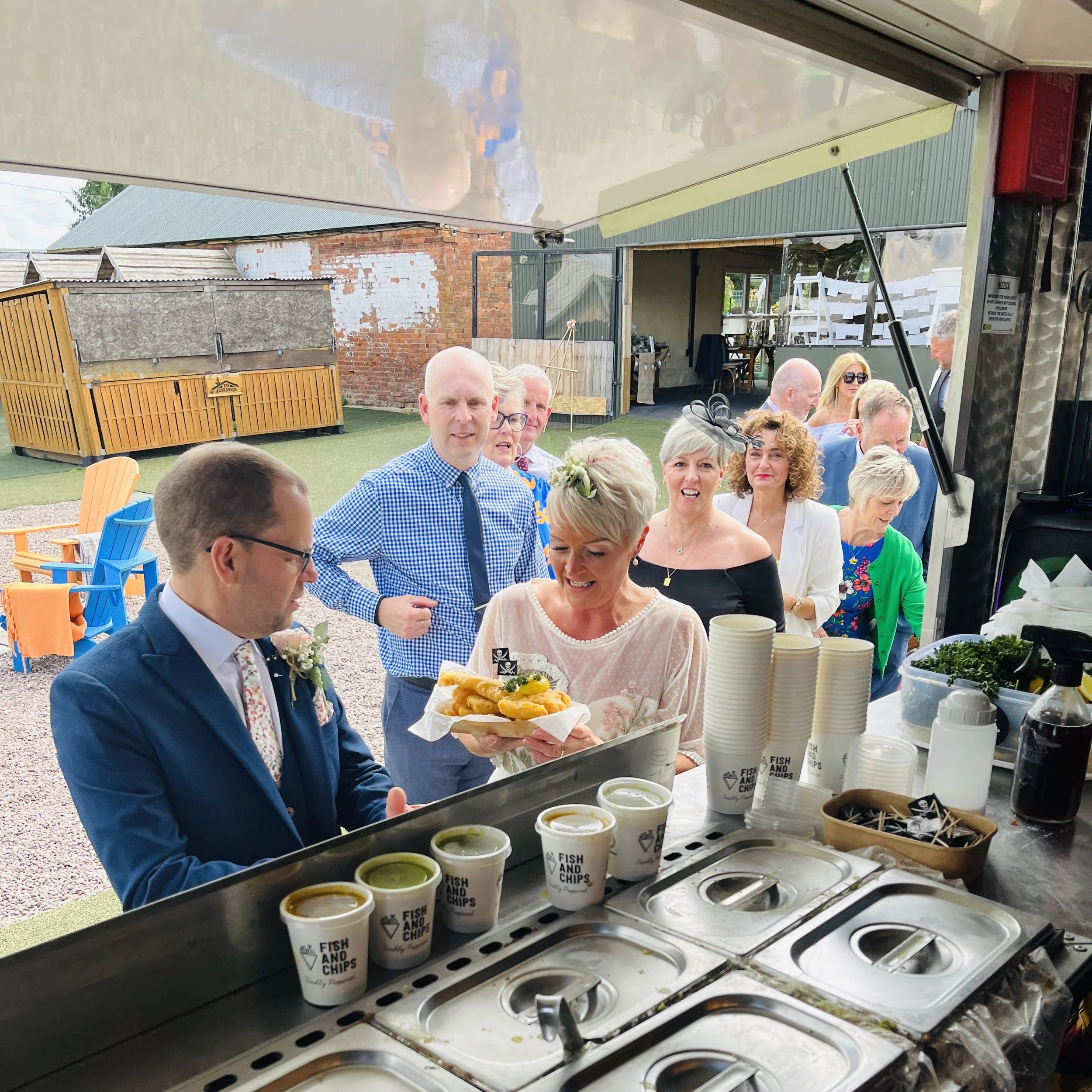 Fish and Chips for Karen and Steve's 4 day Wedding at Stanford Farm in Shropshire 25th May 2024