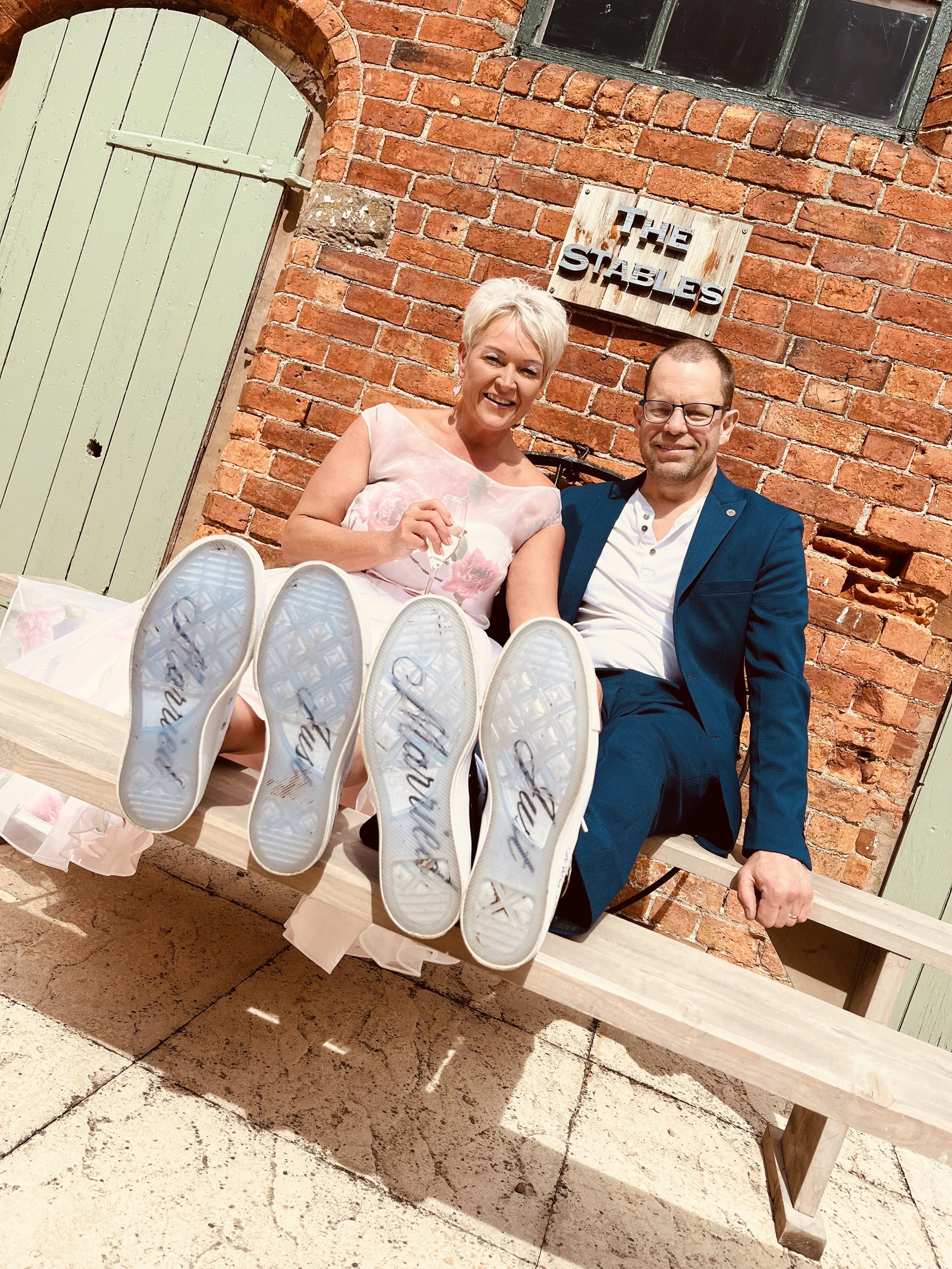 Custom shoes at Karen and Steve's 4 day Wedding at Stanford Farm in Shropshire 25th May 2024