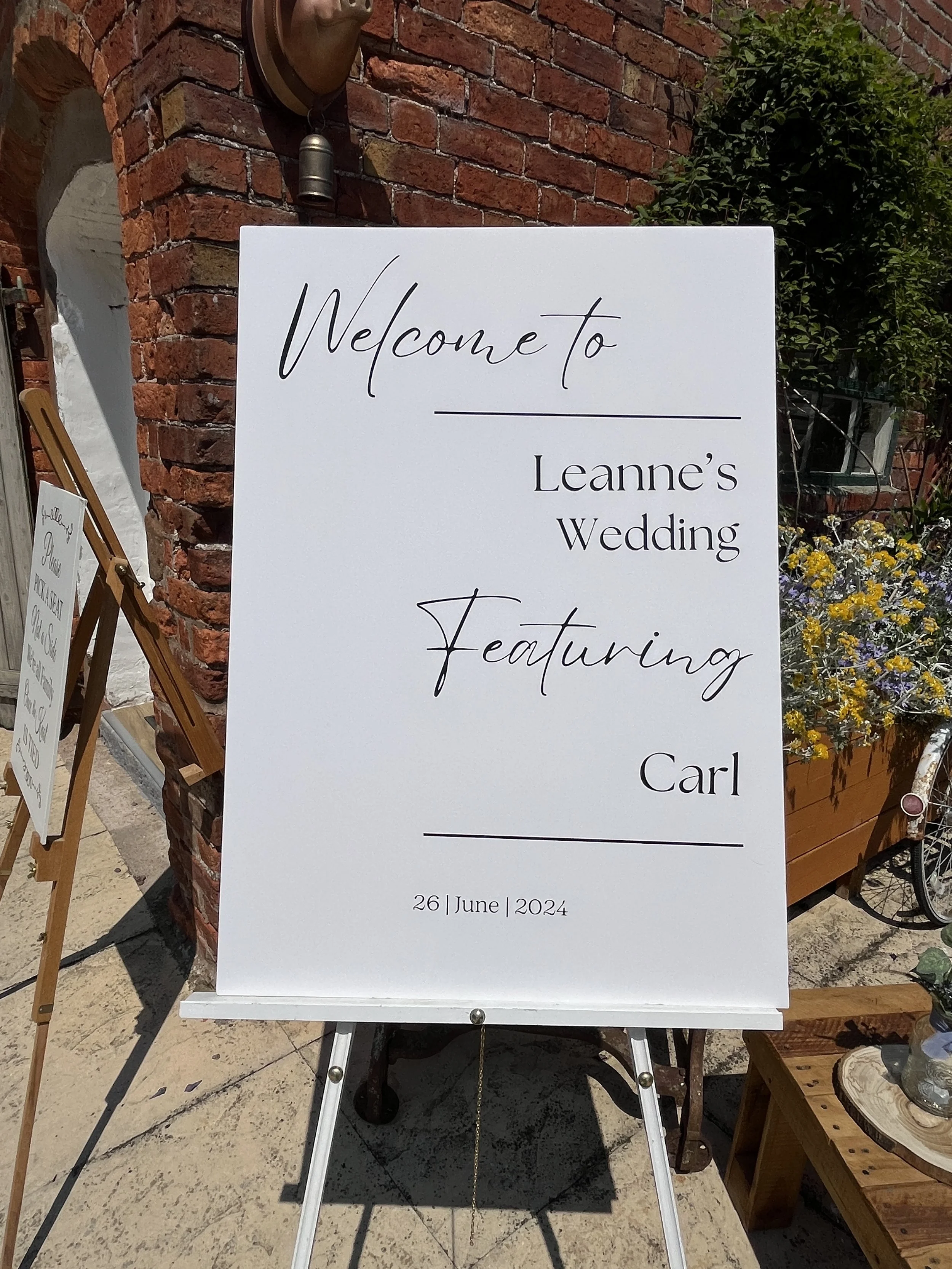 Welcome sign at Leanne and Carl's Wedding at Stanford Farm, Shropshire on 26th of June 2024