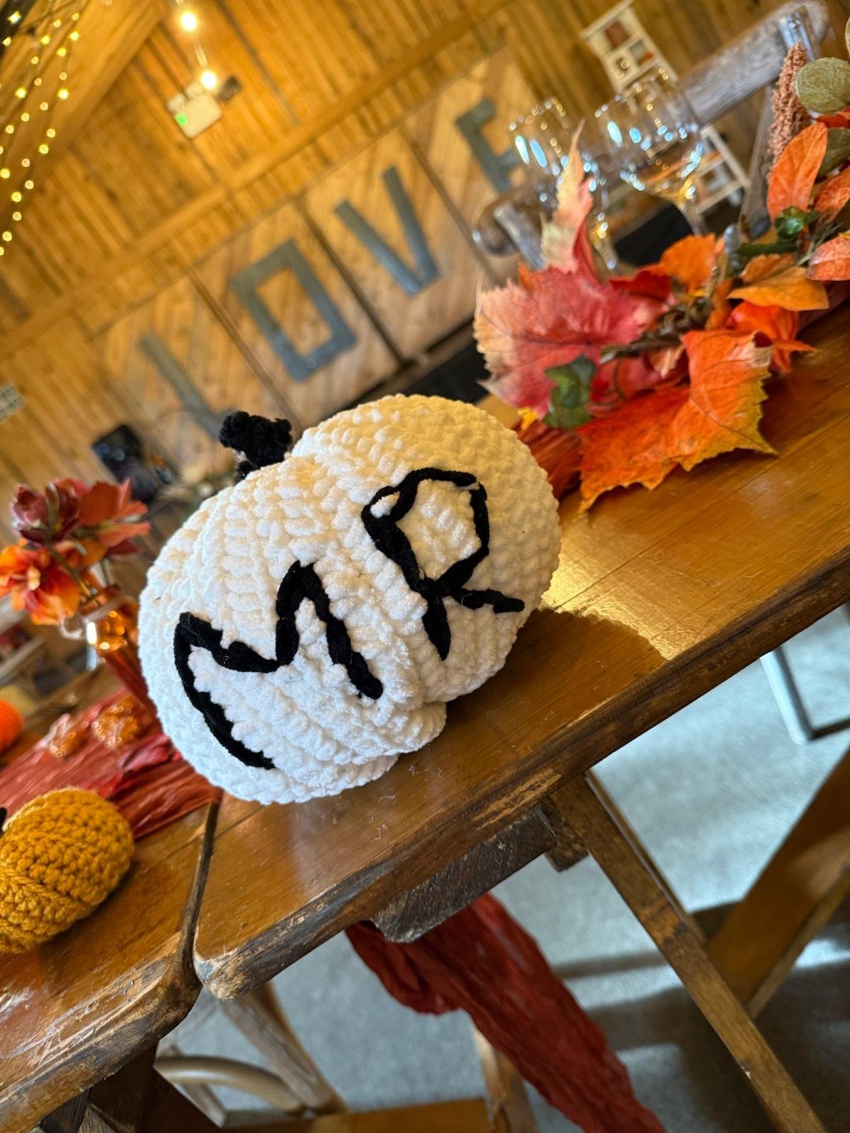 Knitted Pumpkins at Natasha &amp; James’ Autumn Wedding at Stanford Farm