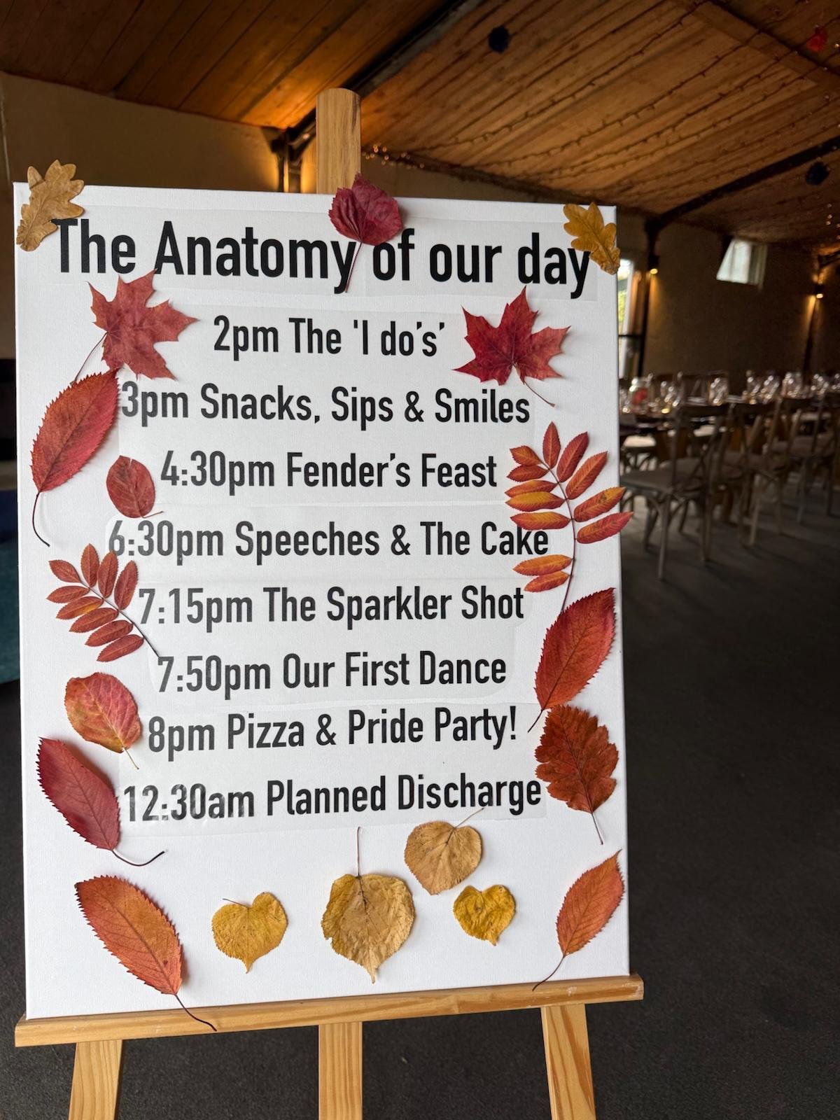 Autumn themed order of the day at Georgie &amp; Kim’s Autumn Wedding at Stanford Farm, Shropshire