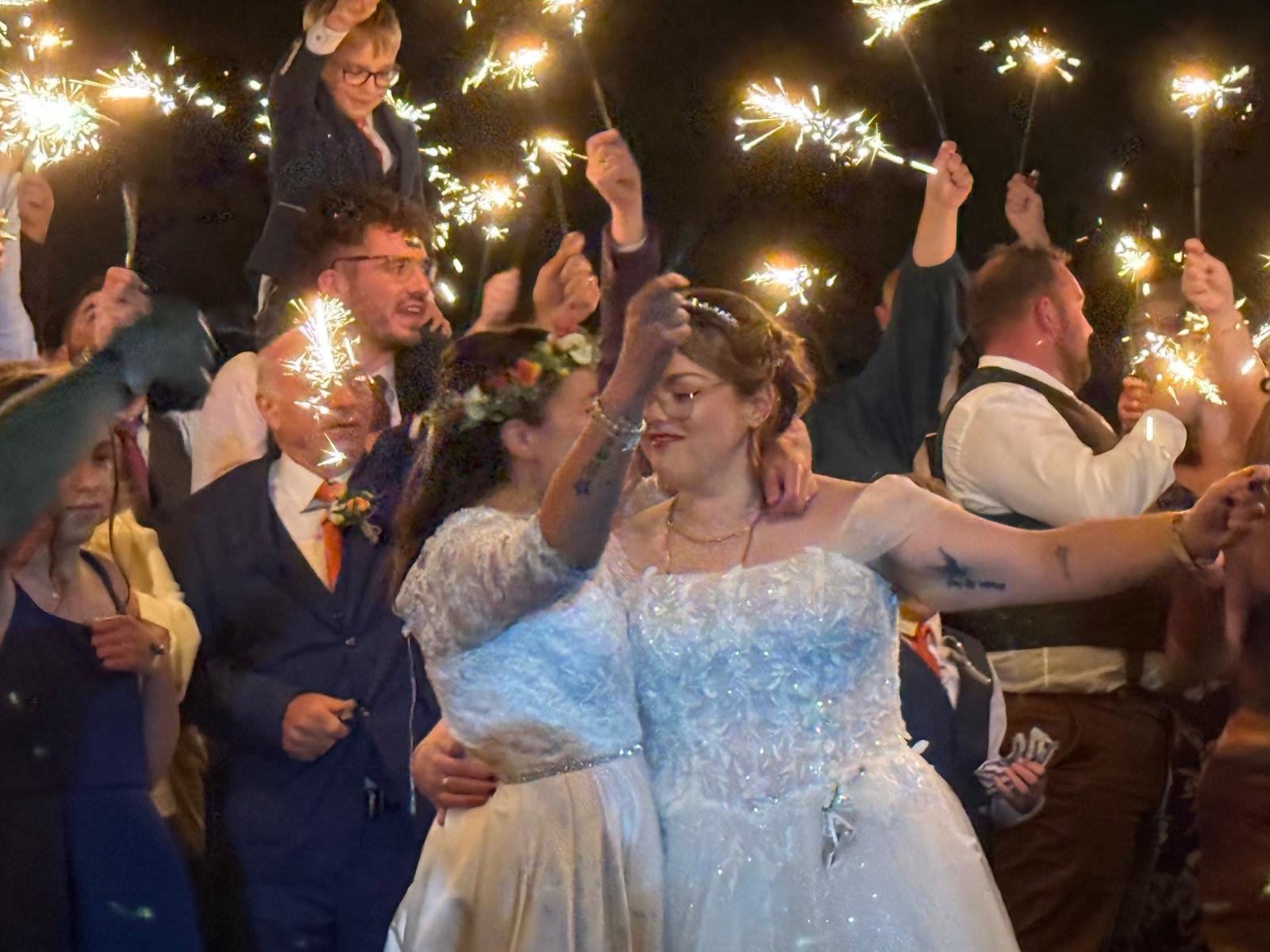 Sparklers at Georgie &amp; Kim’s Autumn Wedding at Stanford Farm, Shropshire