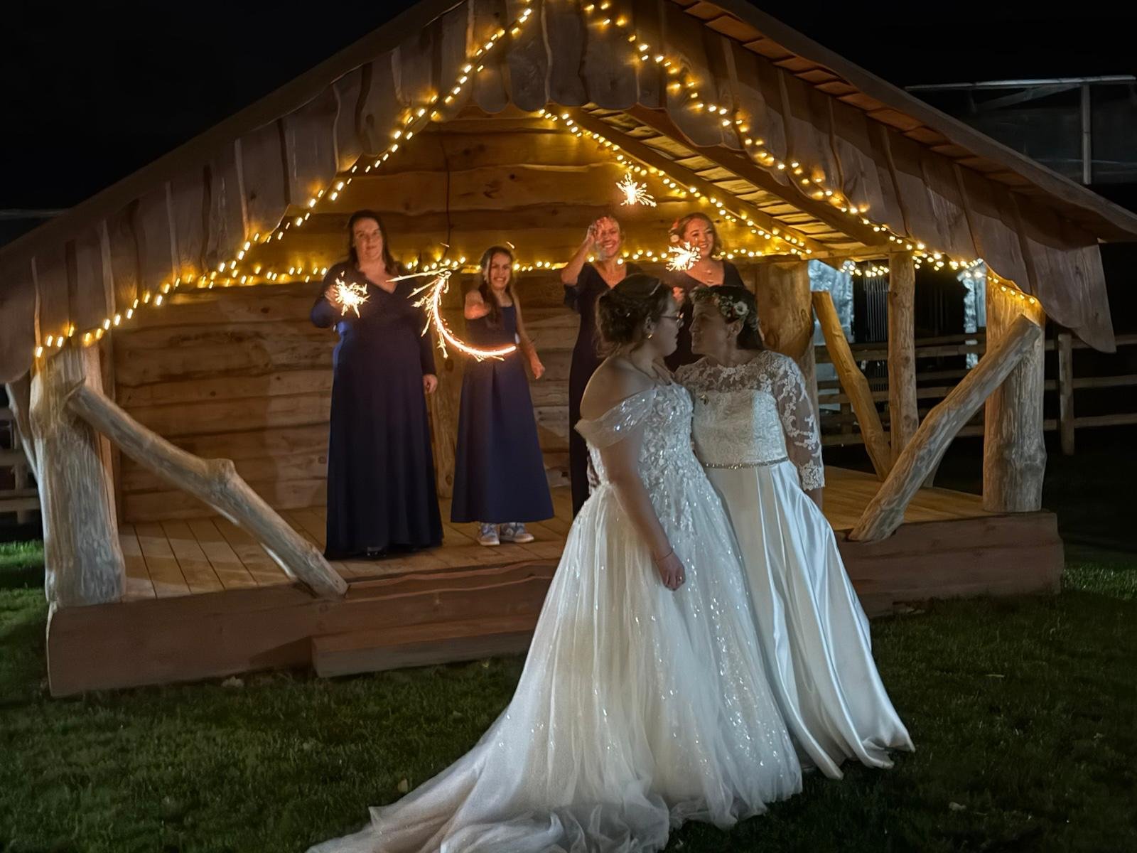The outdoor stage at Georgie &amp; Kim’s Autumn Wedding at Stanford Farm, Shropshire