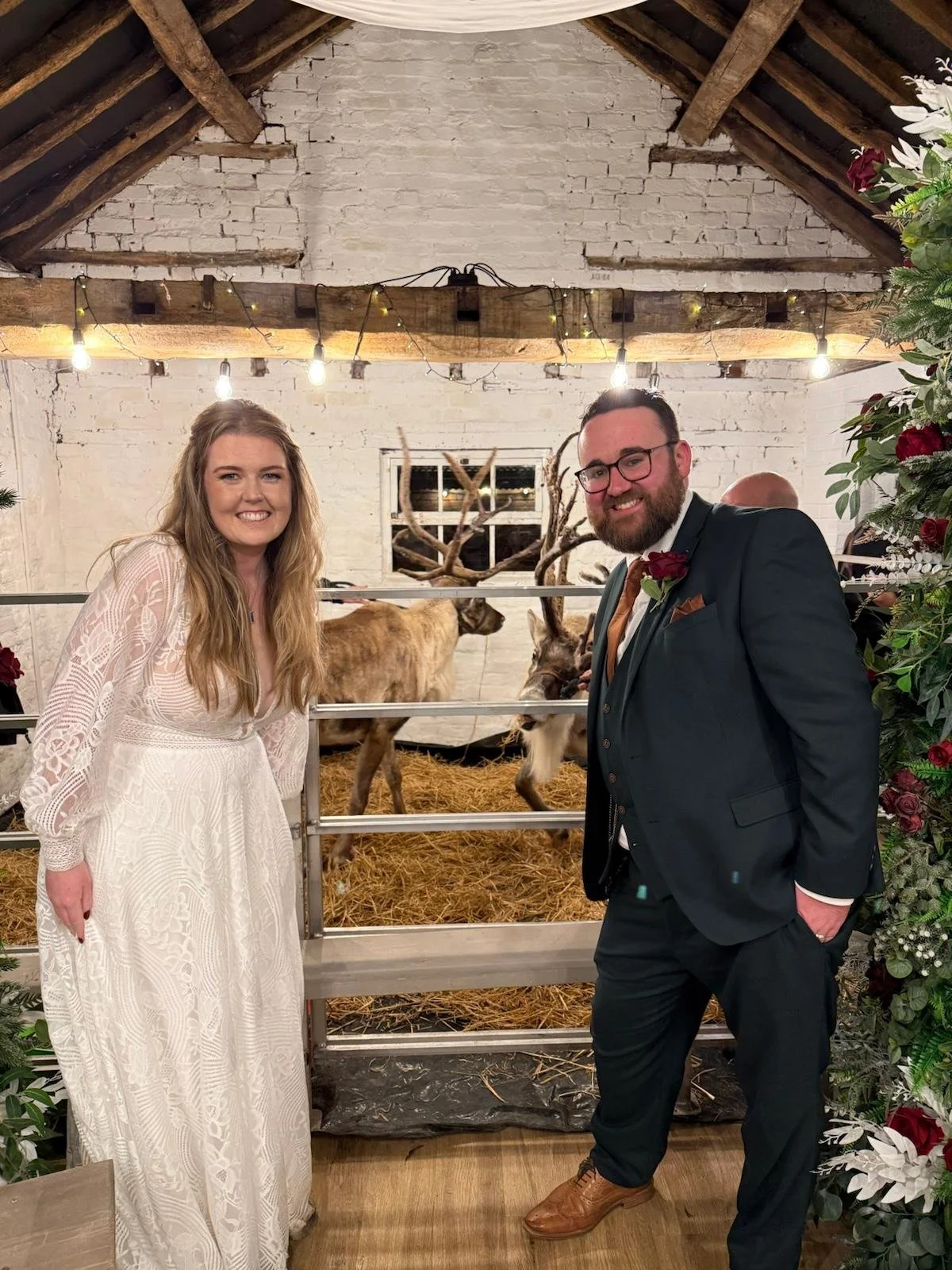 Reindeer guests at Cliona &amp; Nathan’s Magical Winter Wedding at Stanford Farm