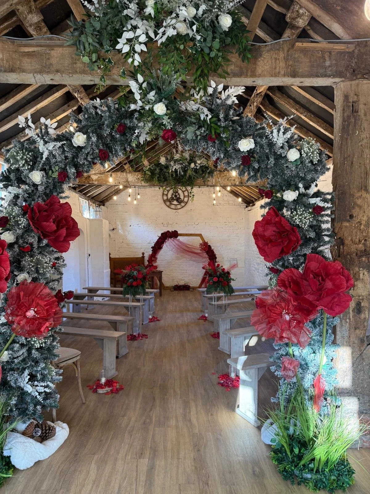 The Stables decorated for Katie &amp; Ryan’s Festive December Wedding at Stanford Farm
