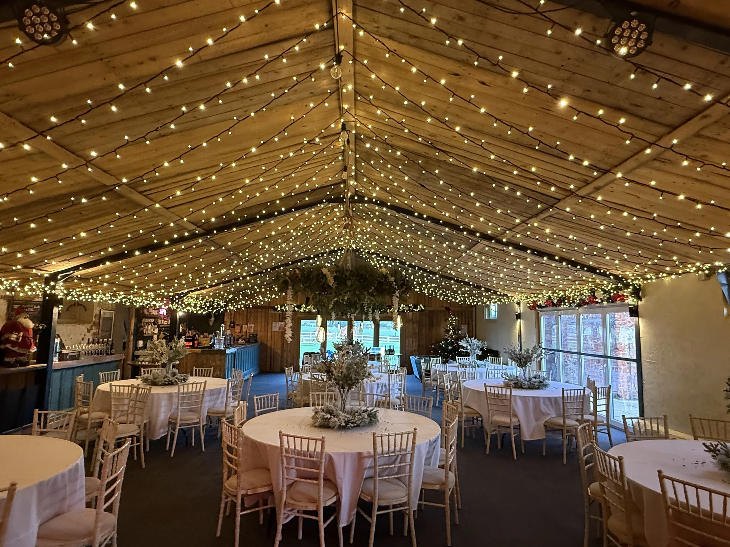 The Cowhouse Barn all set up for Jodie and Wayne’s Winter Wedding at Stanford Farm 20th December 2025
