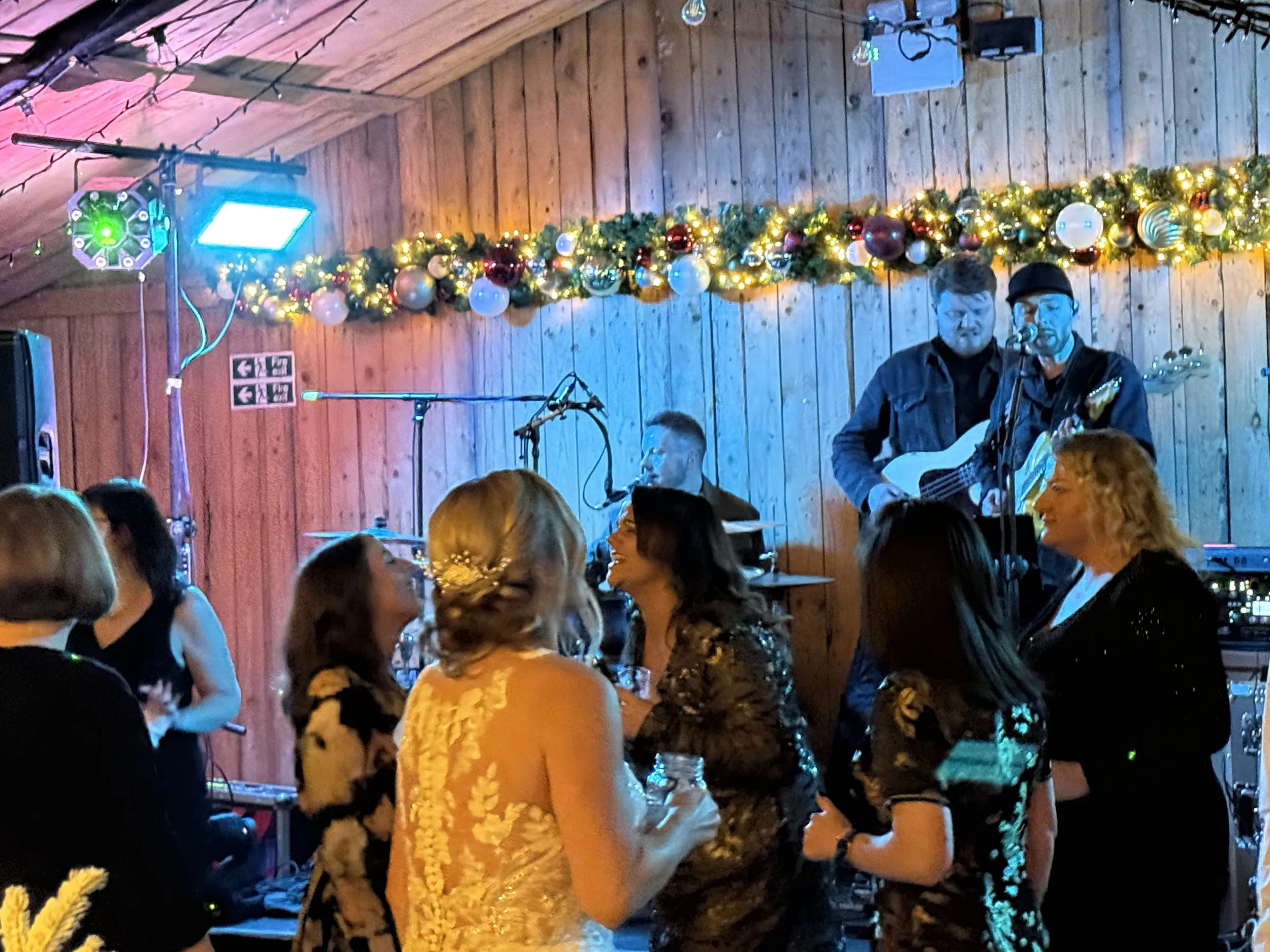 Dancing to Monstaball at Jodie and Wayne’s Winter Wedding at Stanford Farm 20th December 2025