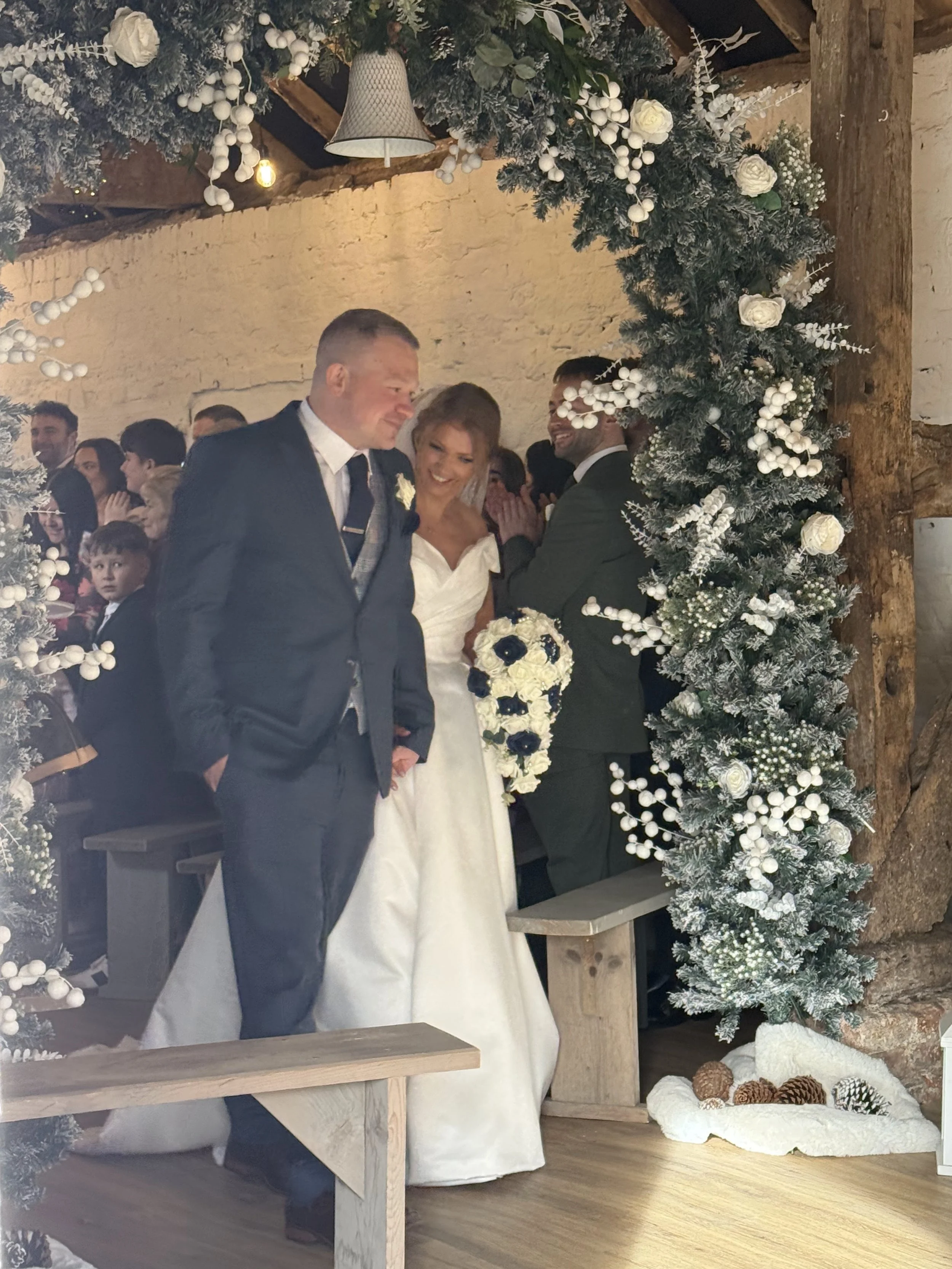 Coming out of the Stables at Abbie and Dan’s Romantic Valentines Day wedding at Stanford Farm 