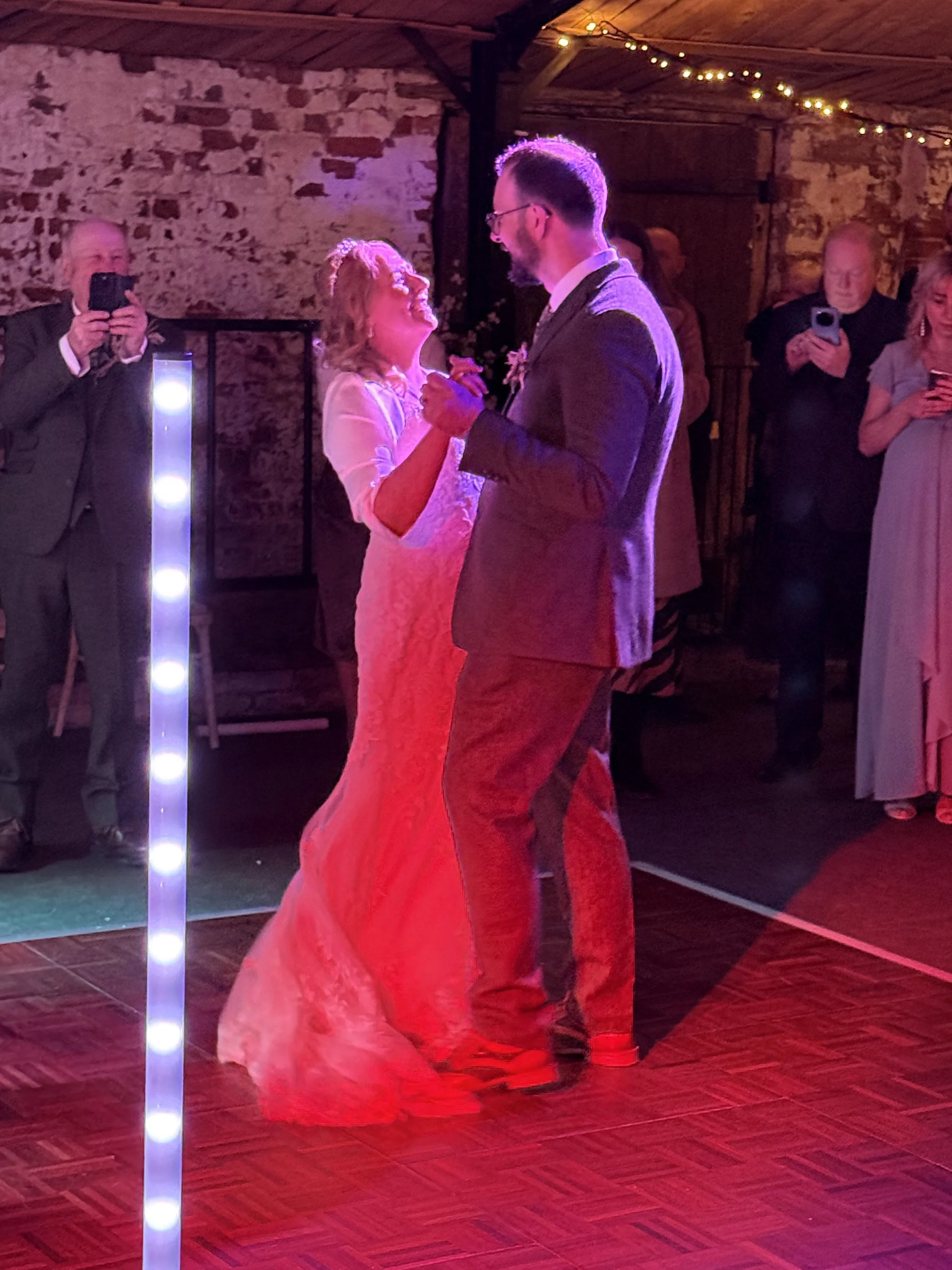 Sharon and Ben’s first dance at their wedding at Stanford Farm in Shropshire