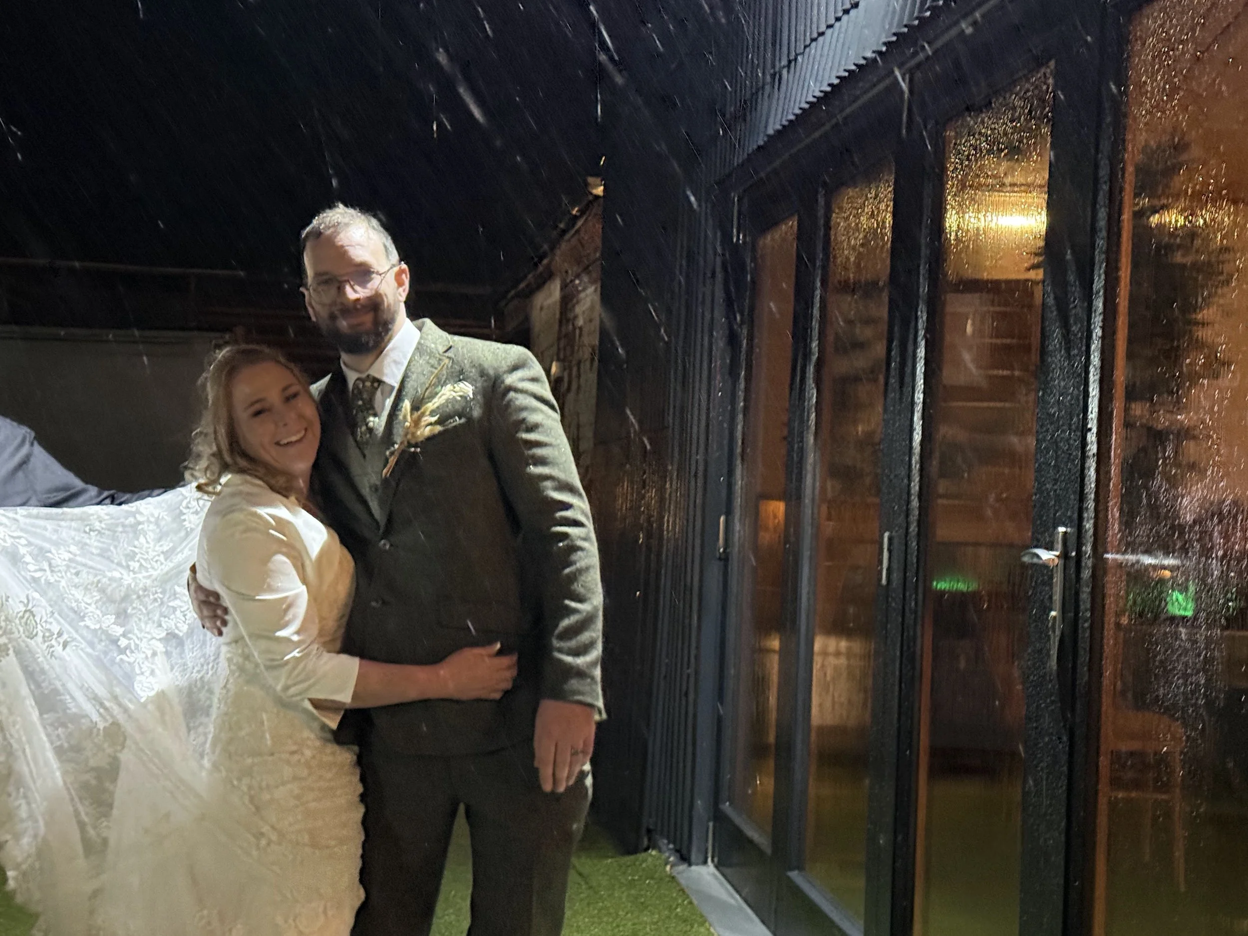 A flurry of snow at the end of the day at Sharon and Ben’s wedding at Stanford Farm in Shropshire