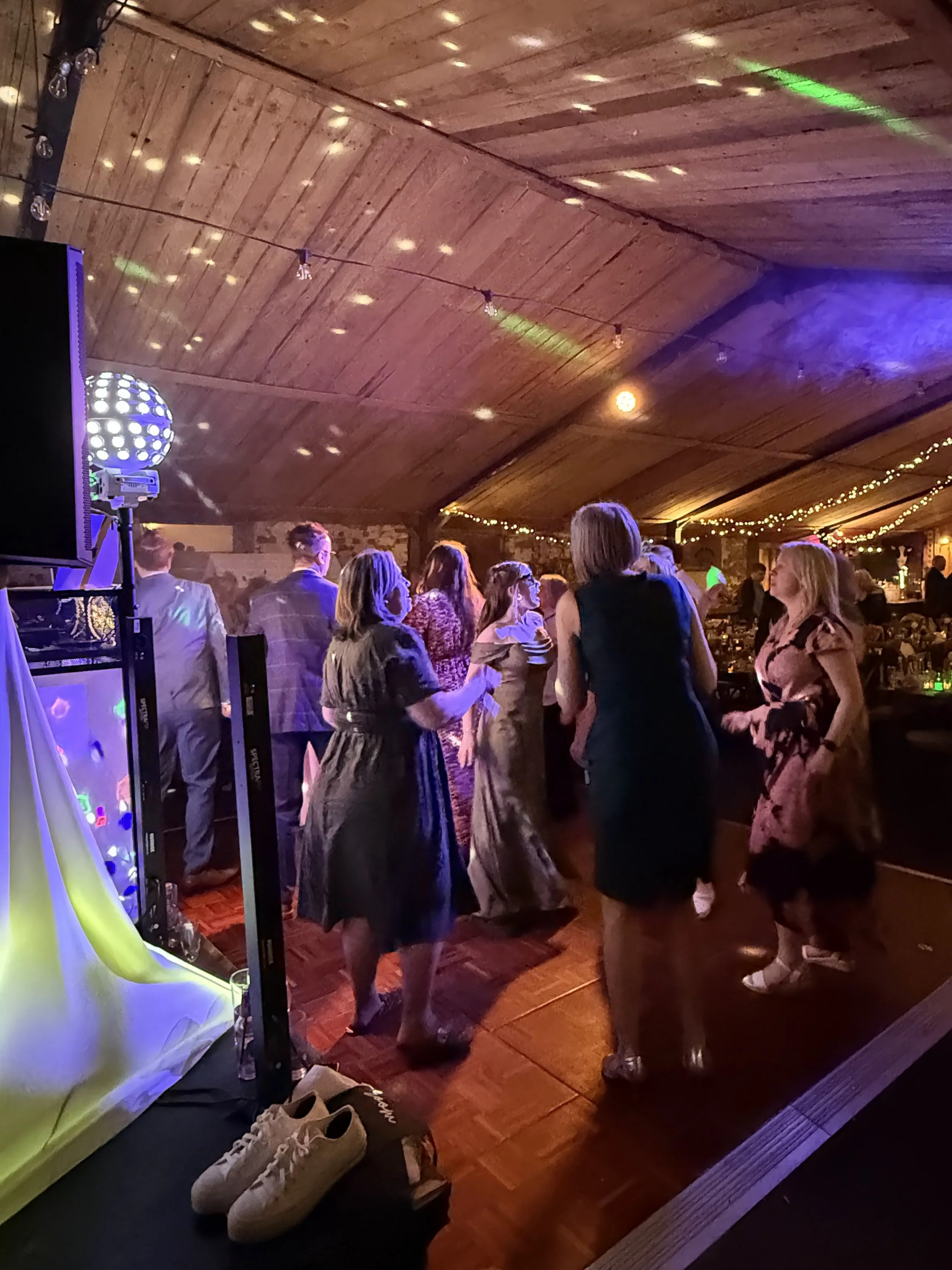 Guests take to the dance floor at Ellie and Josh's Wedding at Stanford Farm, Shropshire
