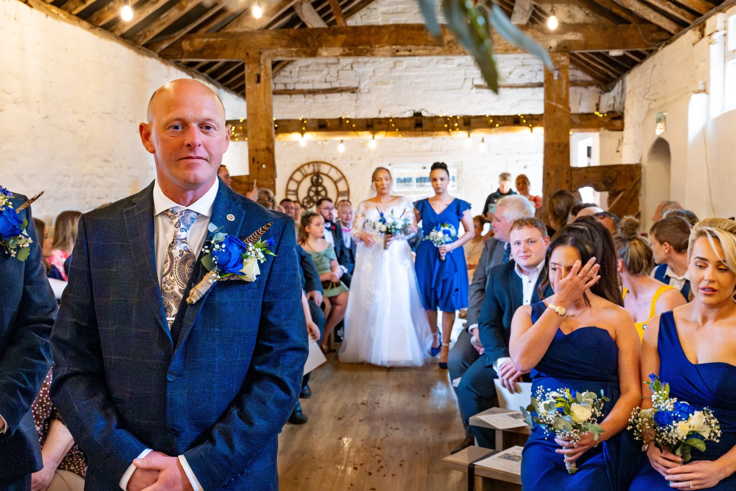 The bride arrives in the Stables for Jodie and Phil’s Wedding at Stanford Farm, Shropshire