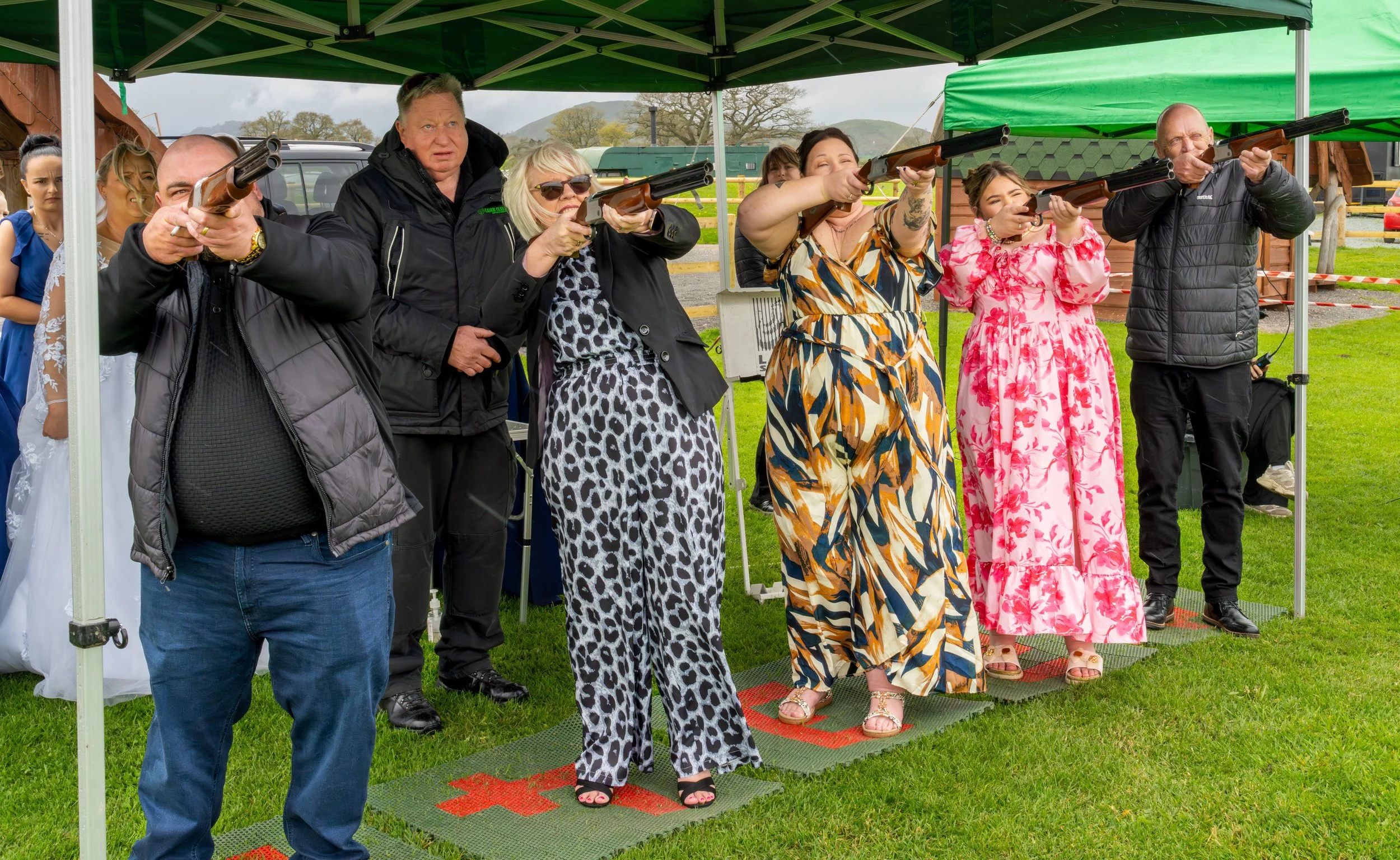 Laser clay shooting for the guests at Jodie and Phil’s Wedding at Stanford Farm, Shropshire