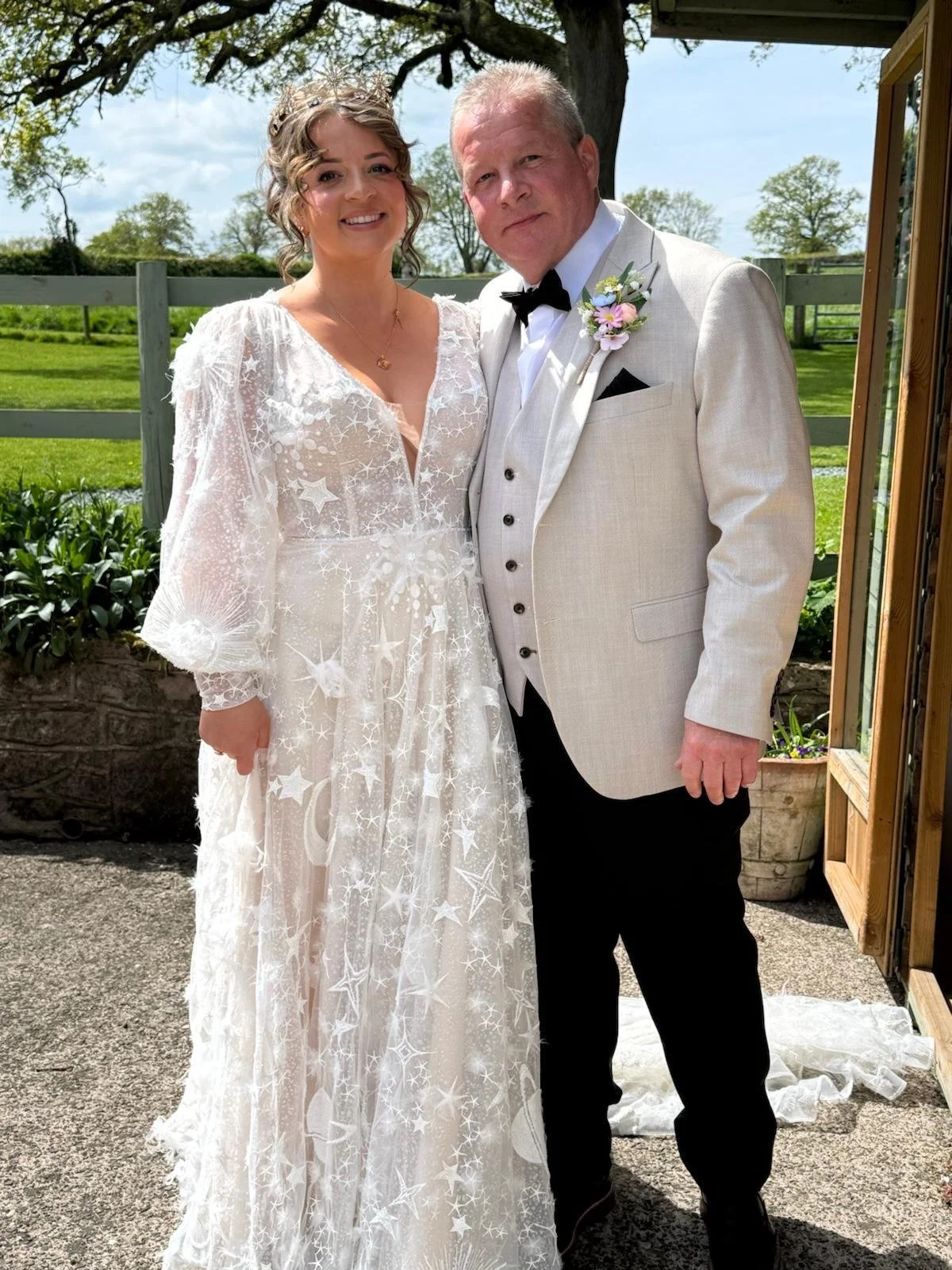 Natasha and her father at Natasha and Joe's Bank Holiday Wedding at Stanford Farm, Shropshire