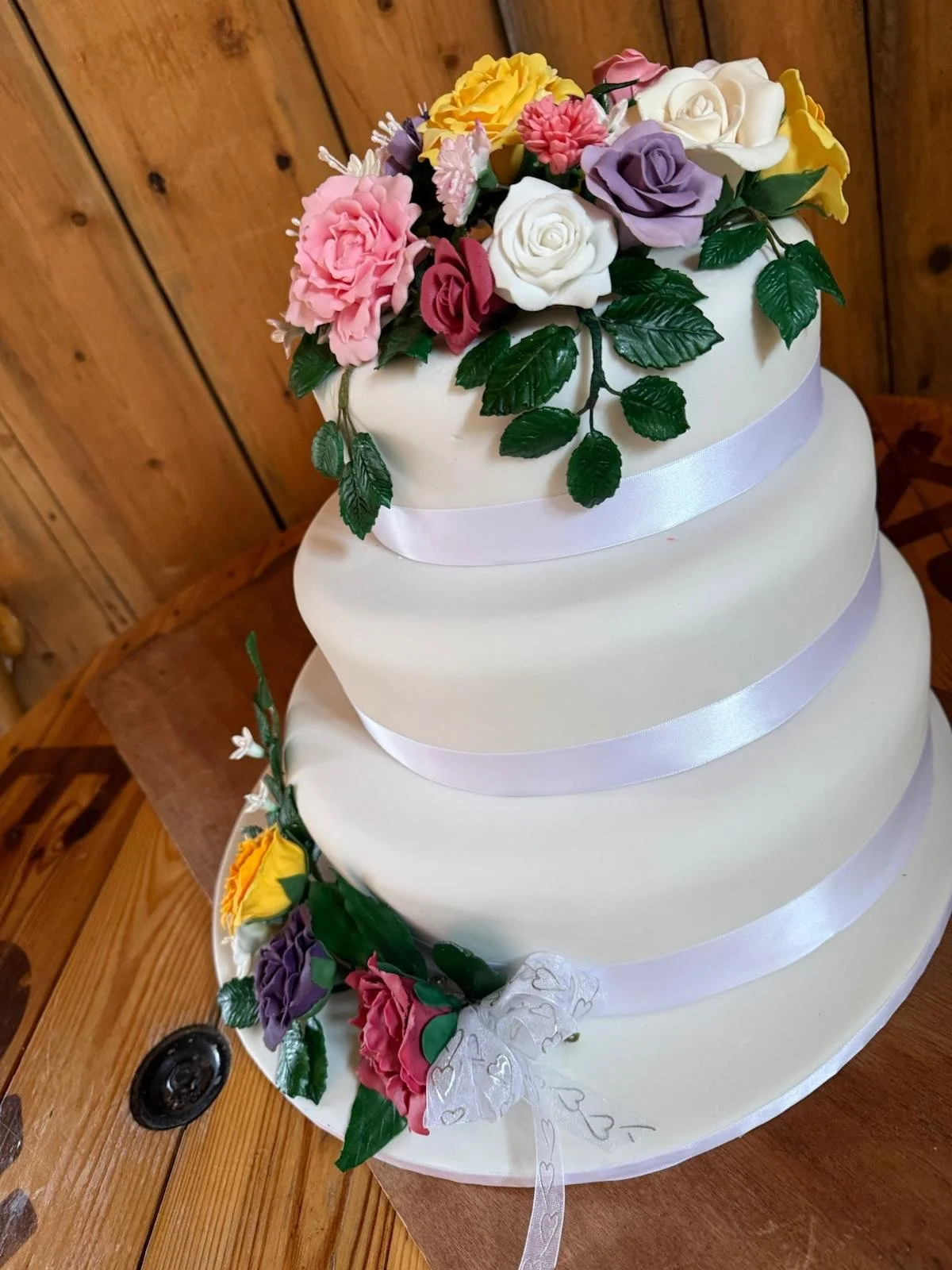 The wedding cake at Natasha and Joe's Bank Holiday Wedding at Stanford Farm, Shropshire