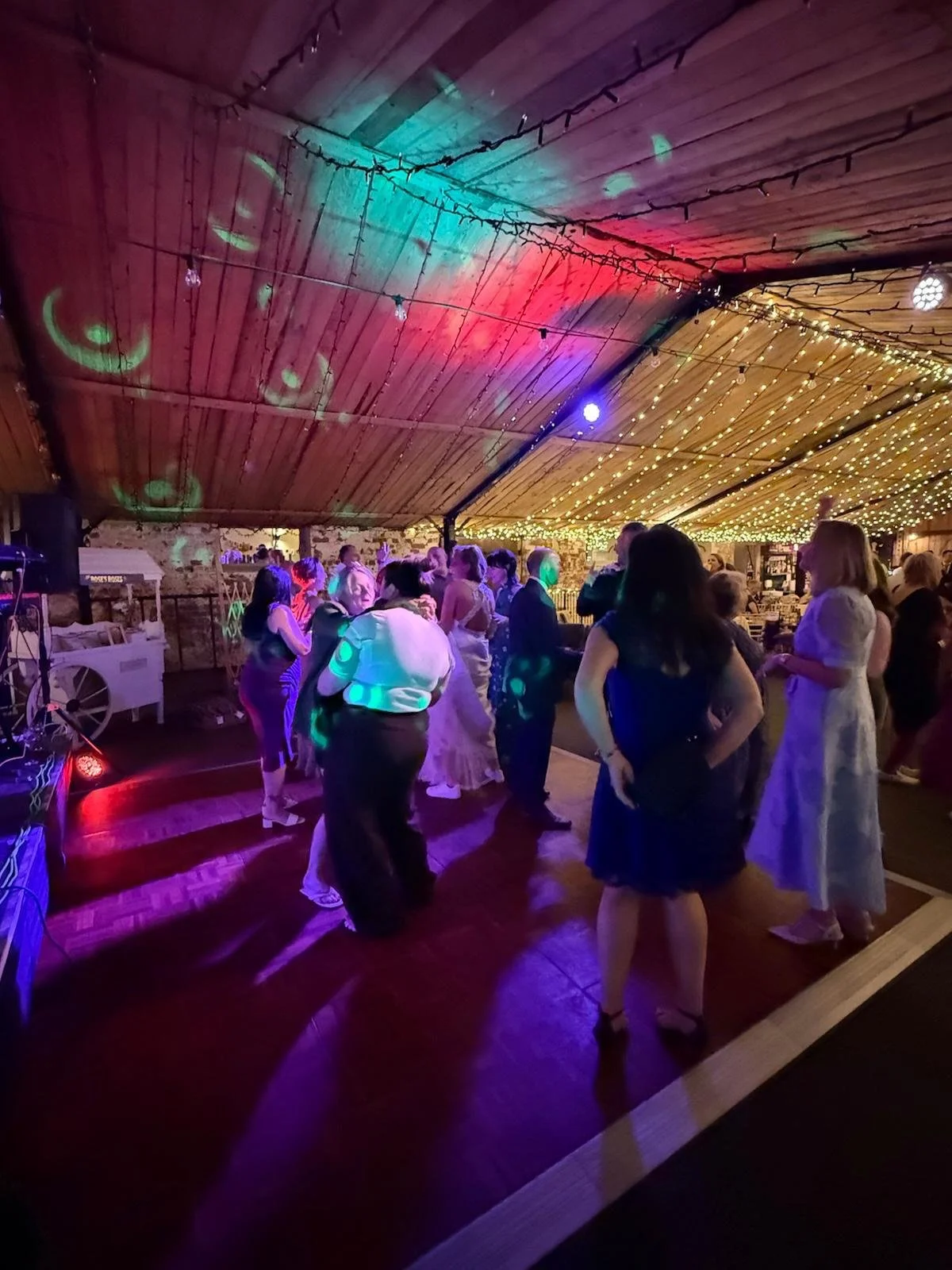 Dancing to the DJ at the wedding at Stanford Farm