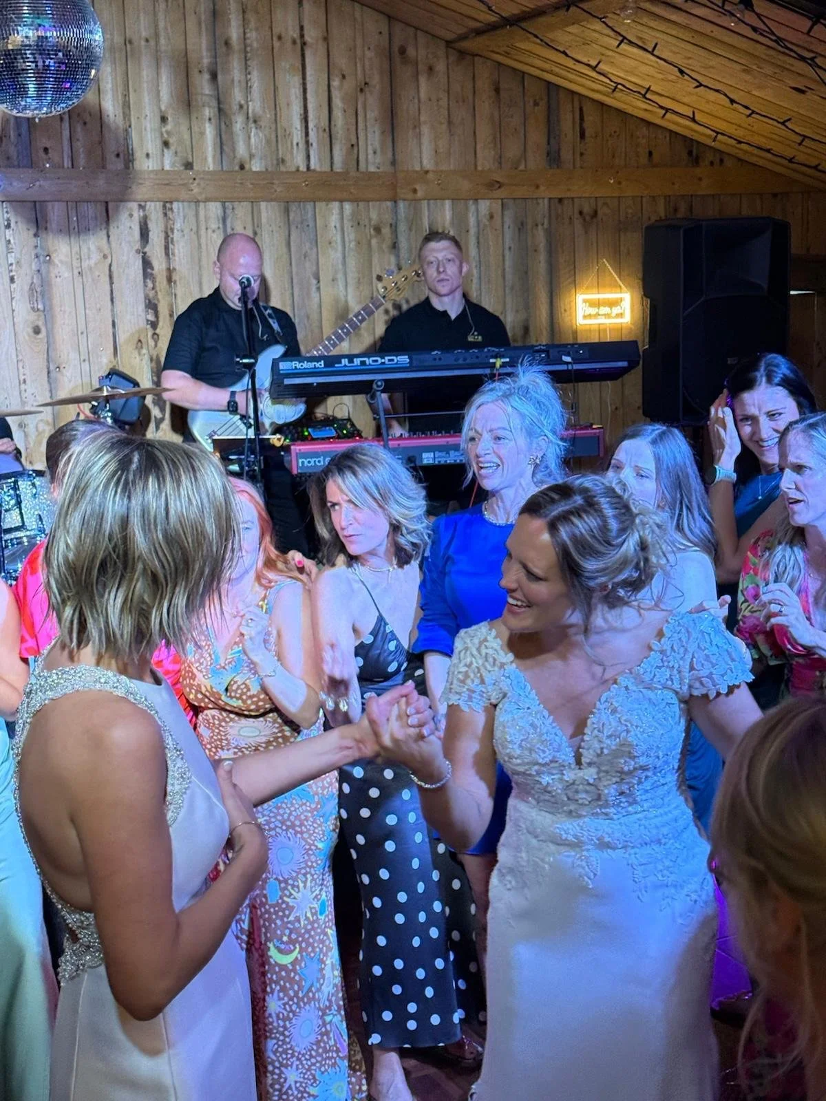 Dancing to the band "On the Sesh" at the wedding at Stanford Farm