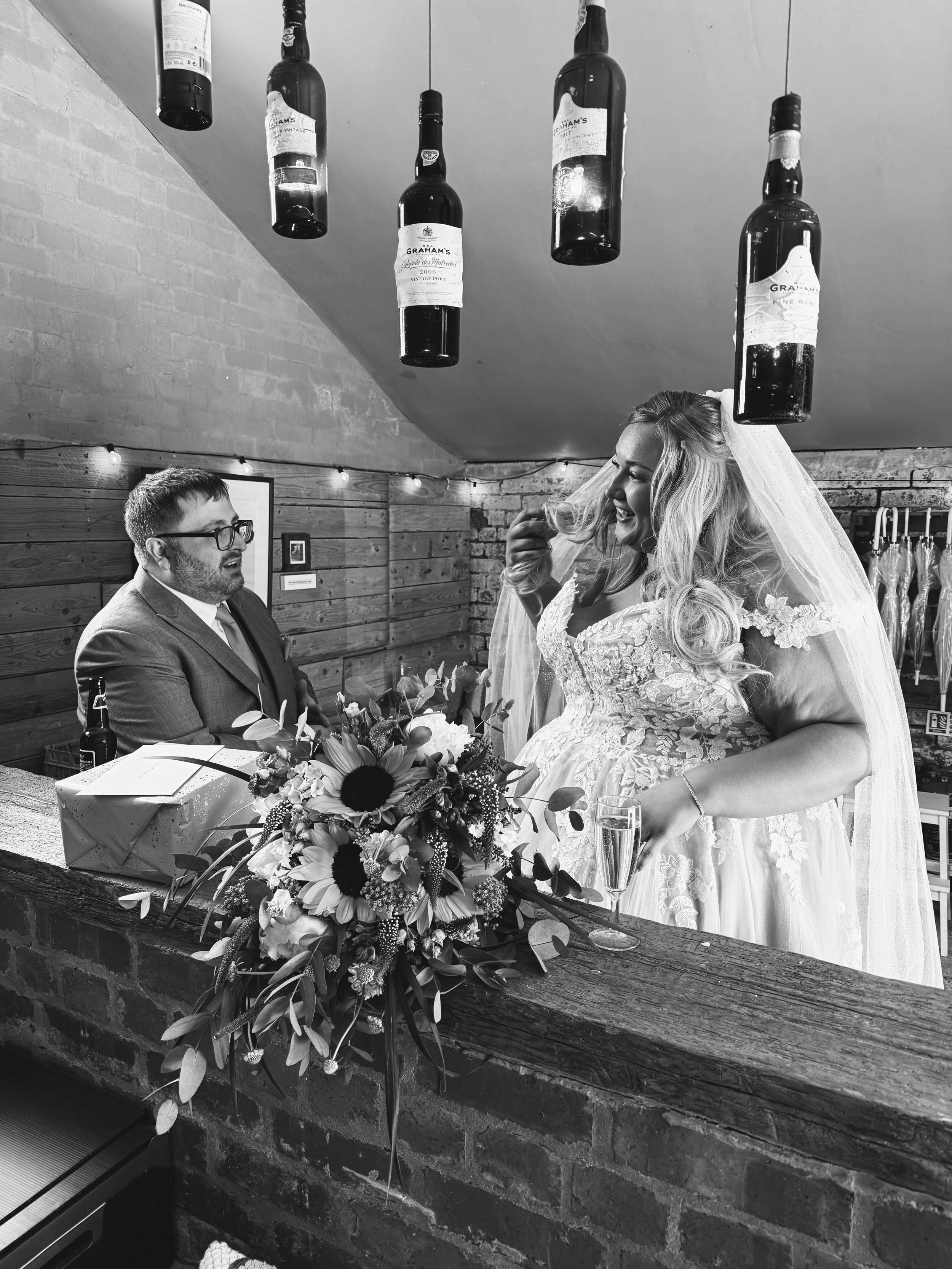 In the Bull Bar after the ceremony - Charlie and Tom's Wedding at Stanford Farm