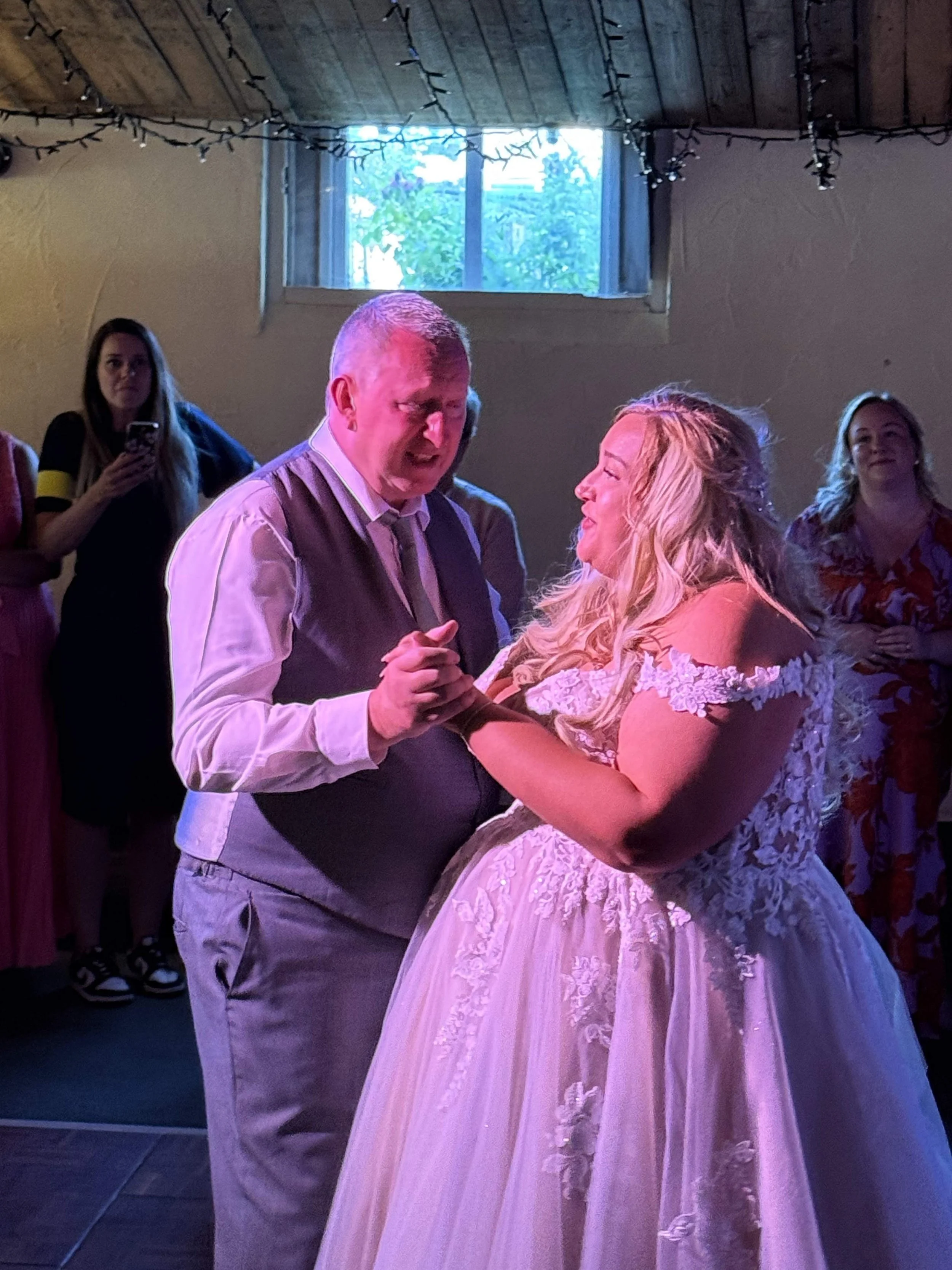 Charlie dancing with her father - Charlie and Tom's Wedding at Stanford Farm
