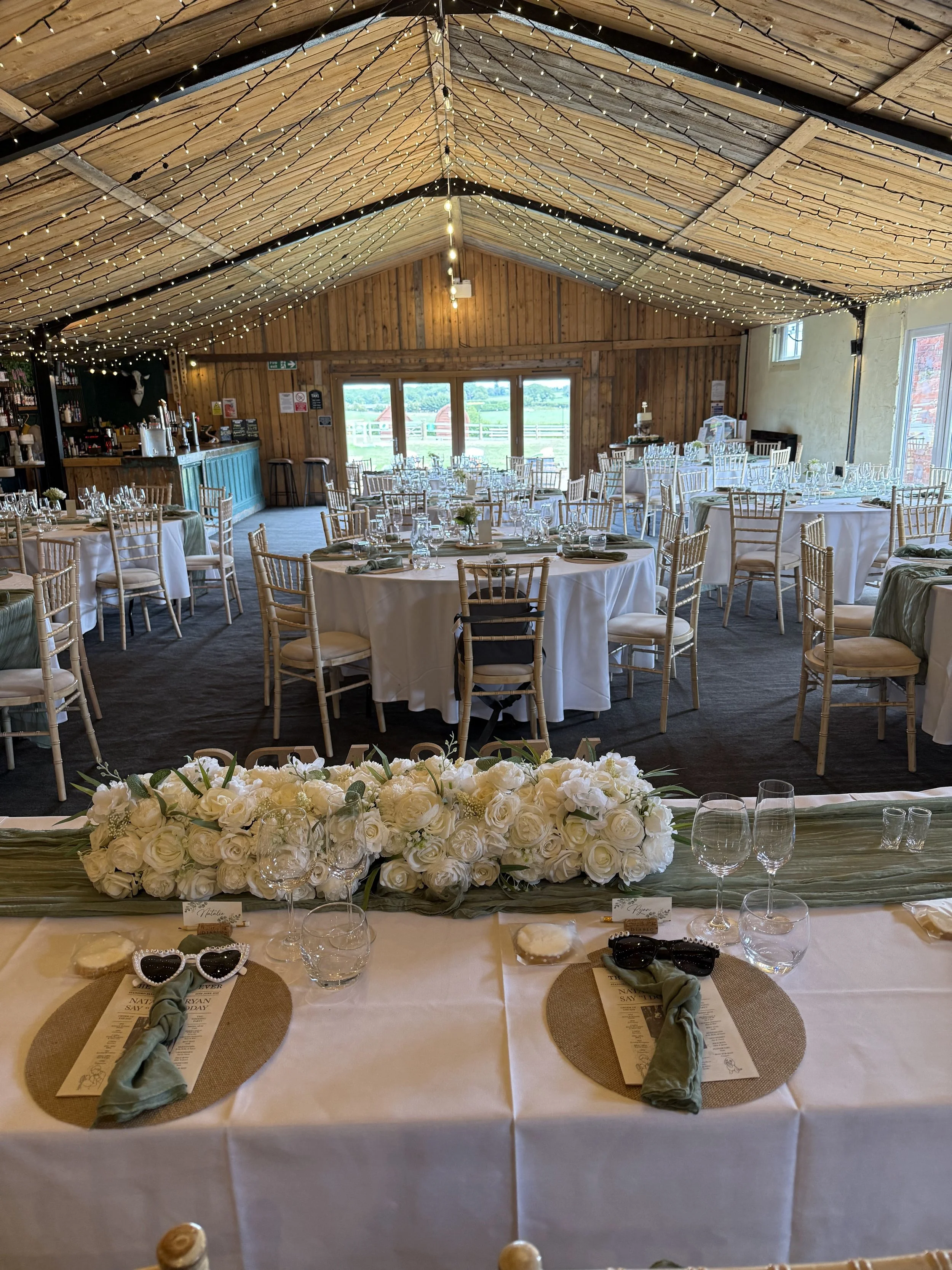 The Cowhouse decorated ready for Natalie and Ryan's Wedding at Stanford Farm
