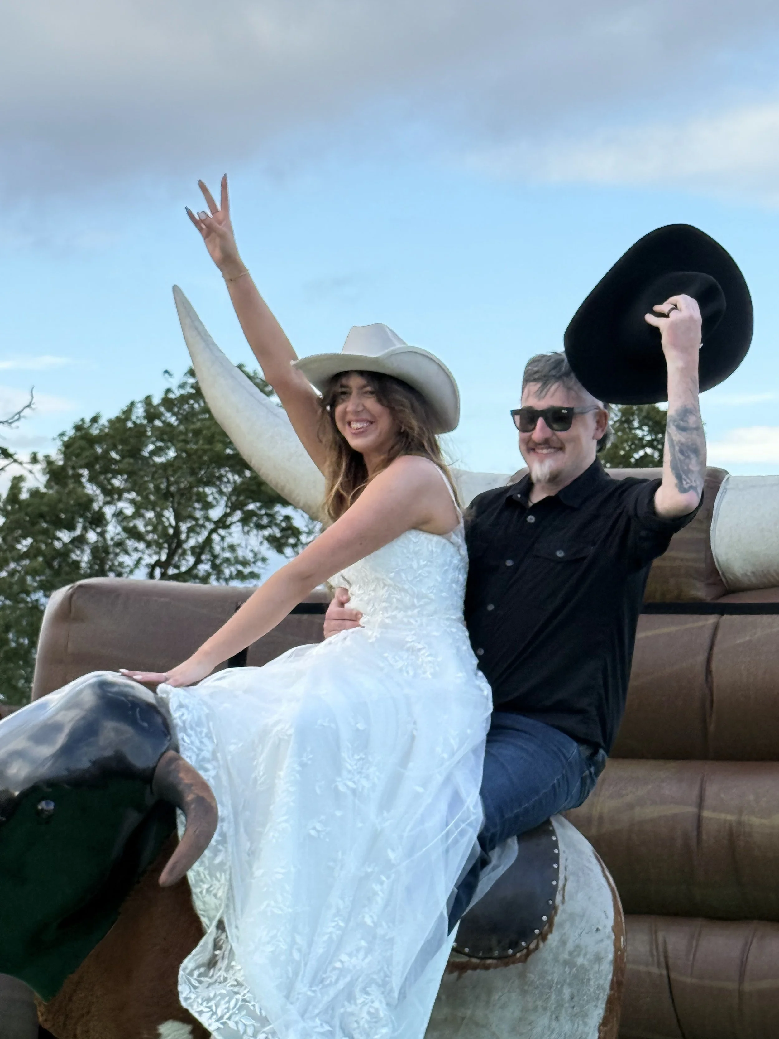 Rodeo bull at Jemma and Lee’s American-Inspired Wedding at Stanford Farm