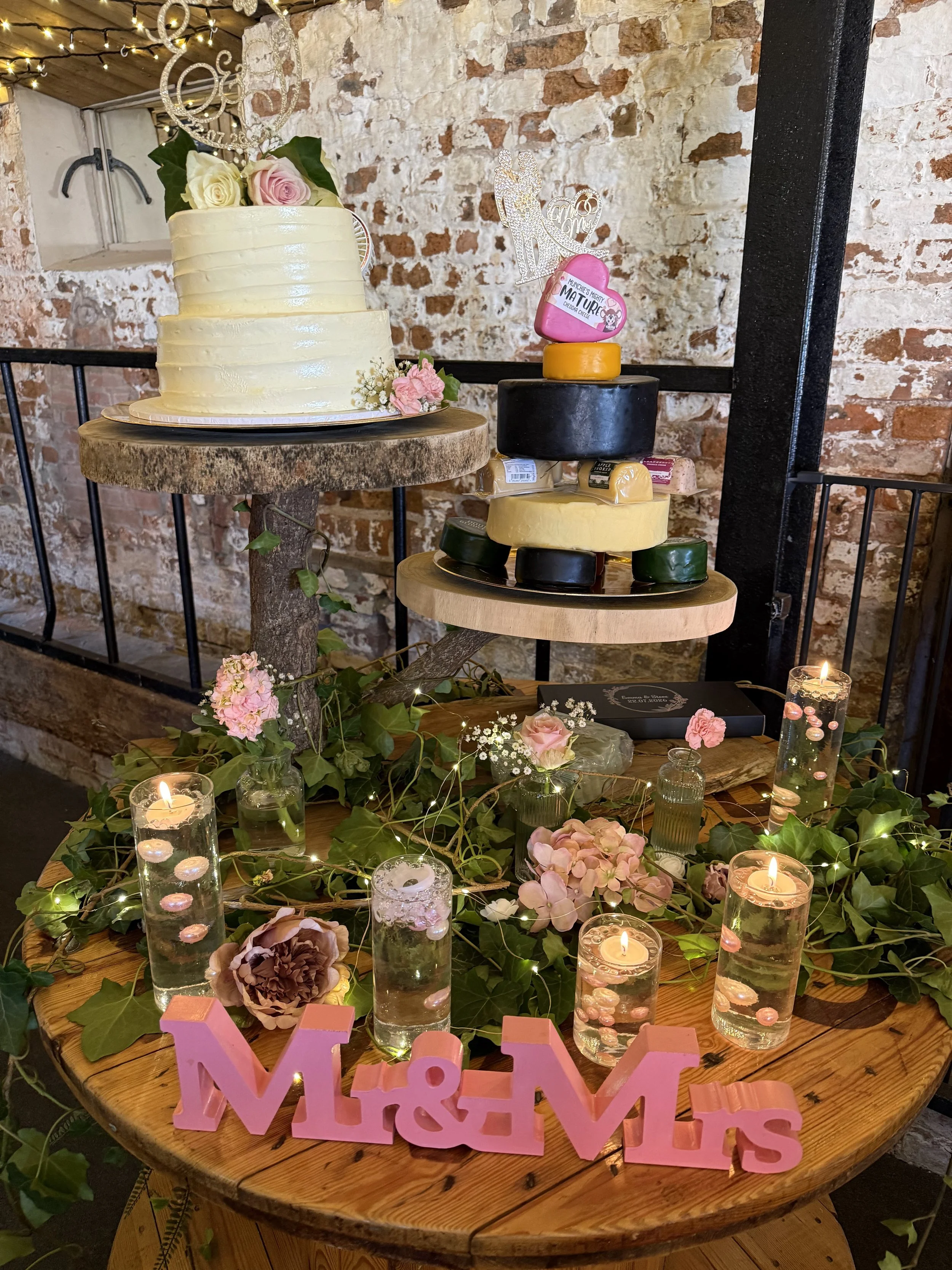 His and Hers wedding cake at Emma and Steve’s Summer Wedding at Stanford Farm