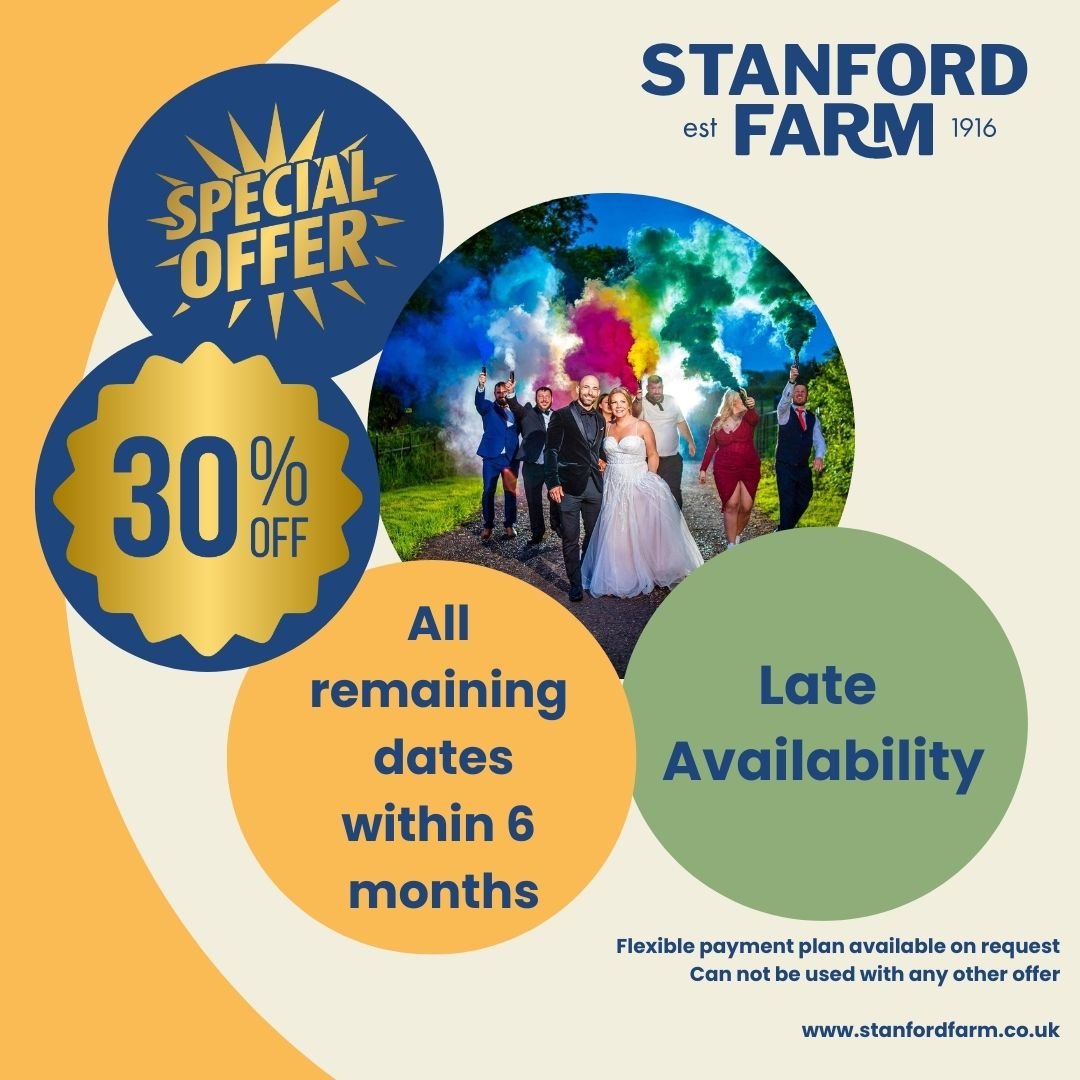 Late availability special offers on weddings at Stanford Farm in Shrropshire