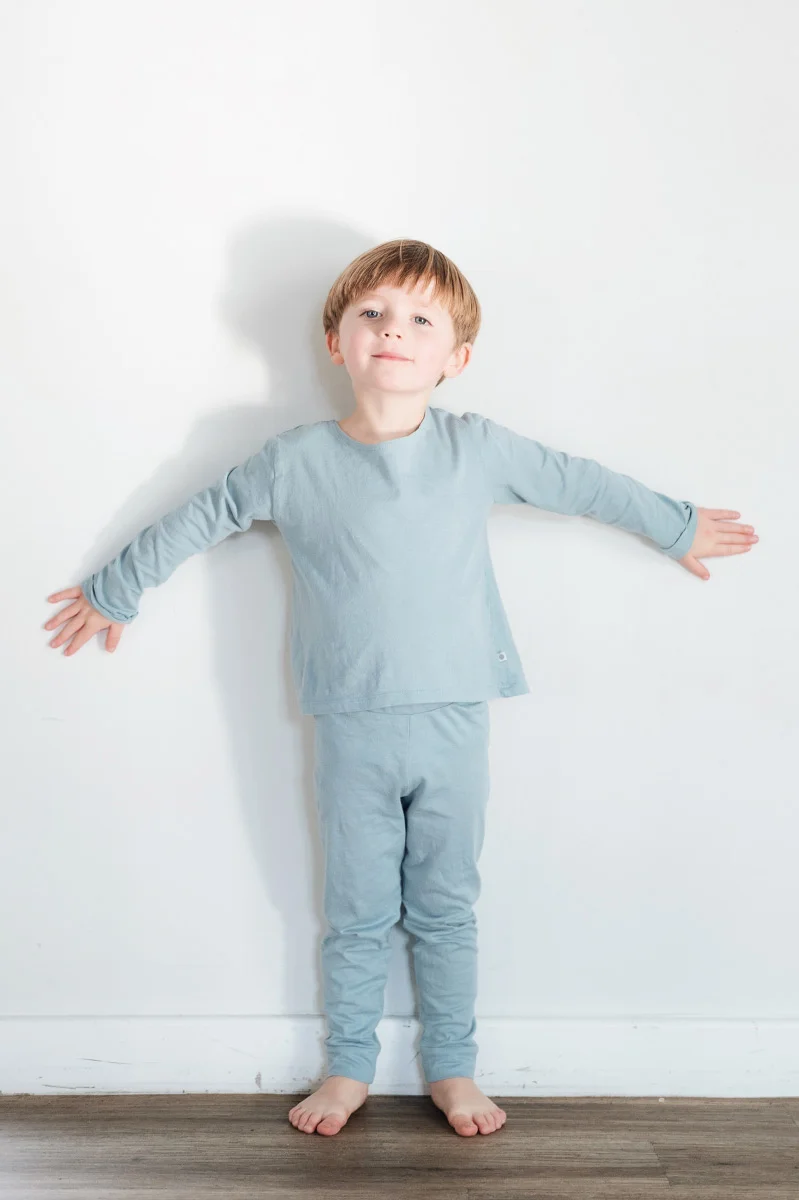 Kids Slub pyjamas, organic jersey cotton, unisex, girls and boys, mineral blue