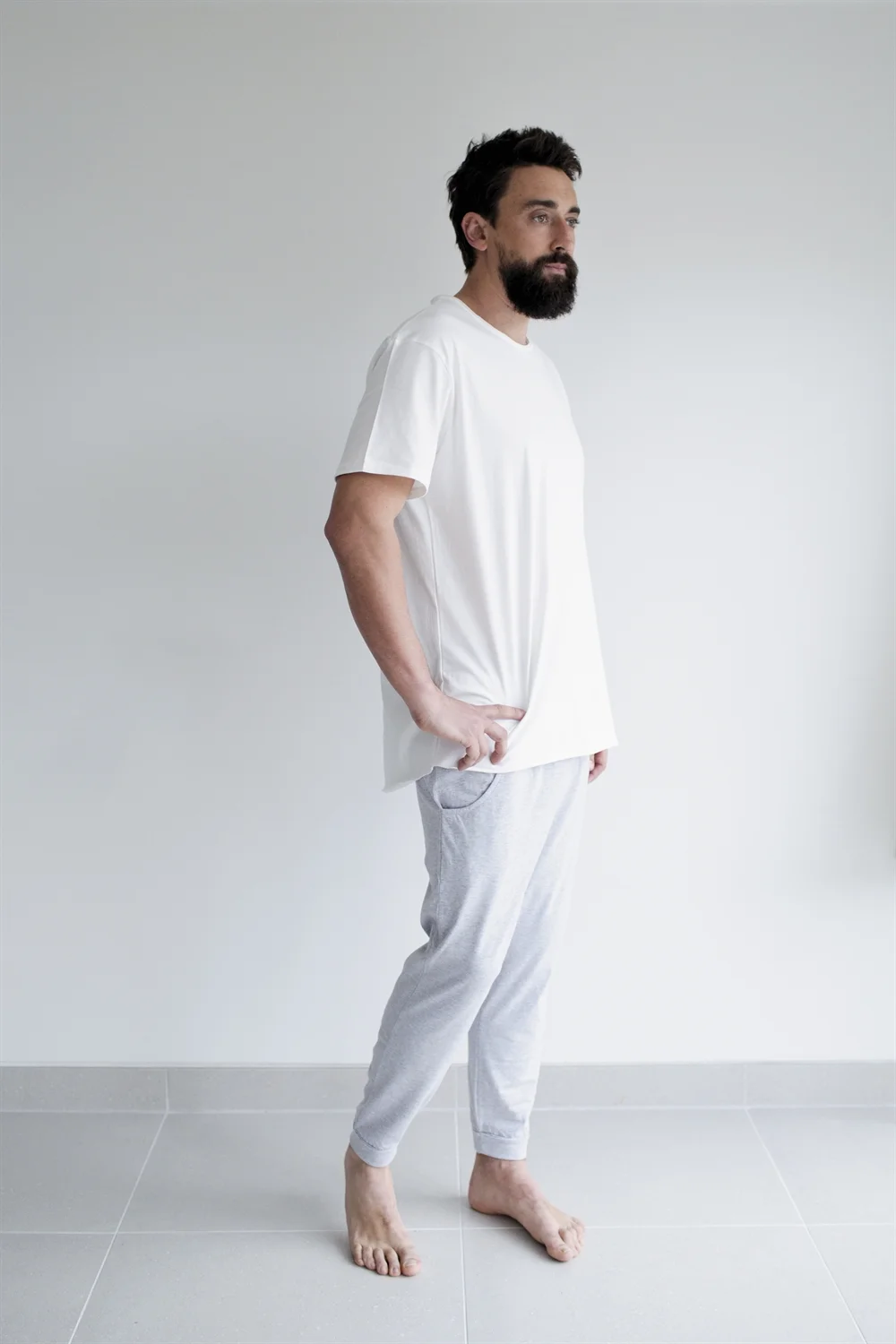 Men's T'shirt, nightwear, loungwear, organic cotton, chalk, white