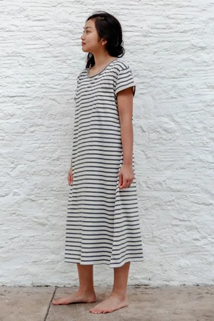 Long Elara Full Length Nightie Stripe Noctu Organic Cotton Nightwear