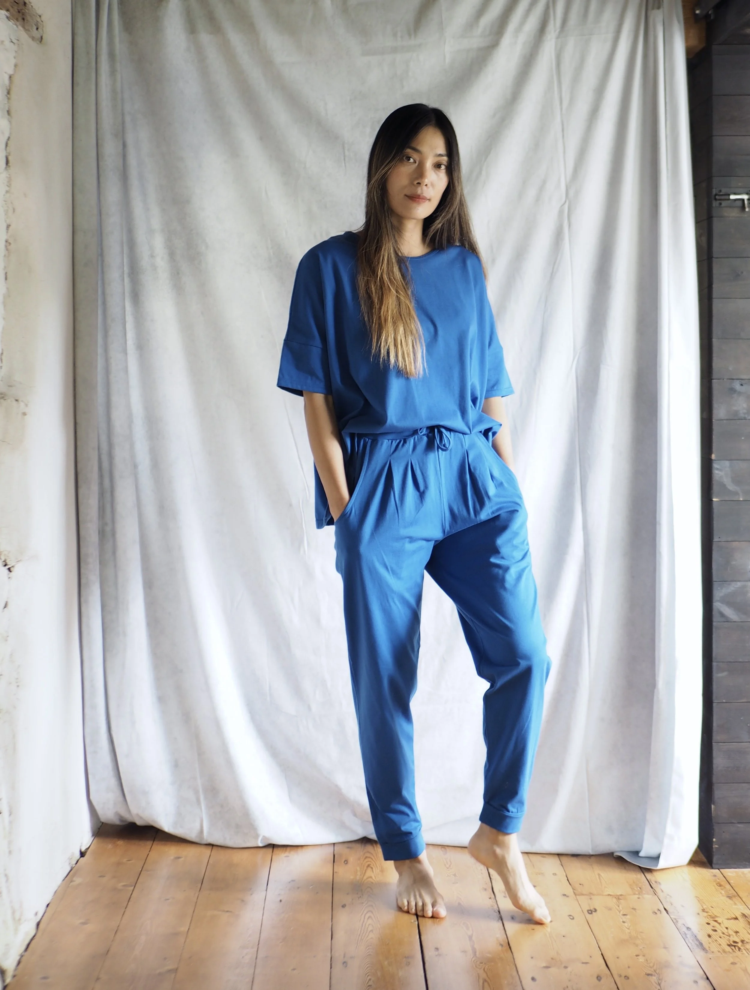 Noctu cobalt organic cotton joggers — Noctu