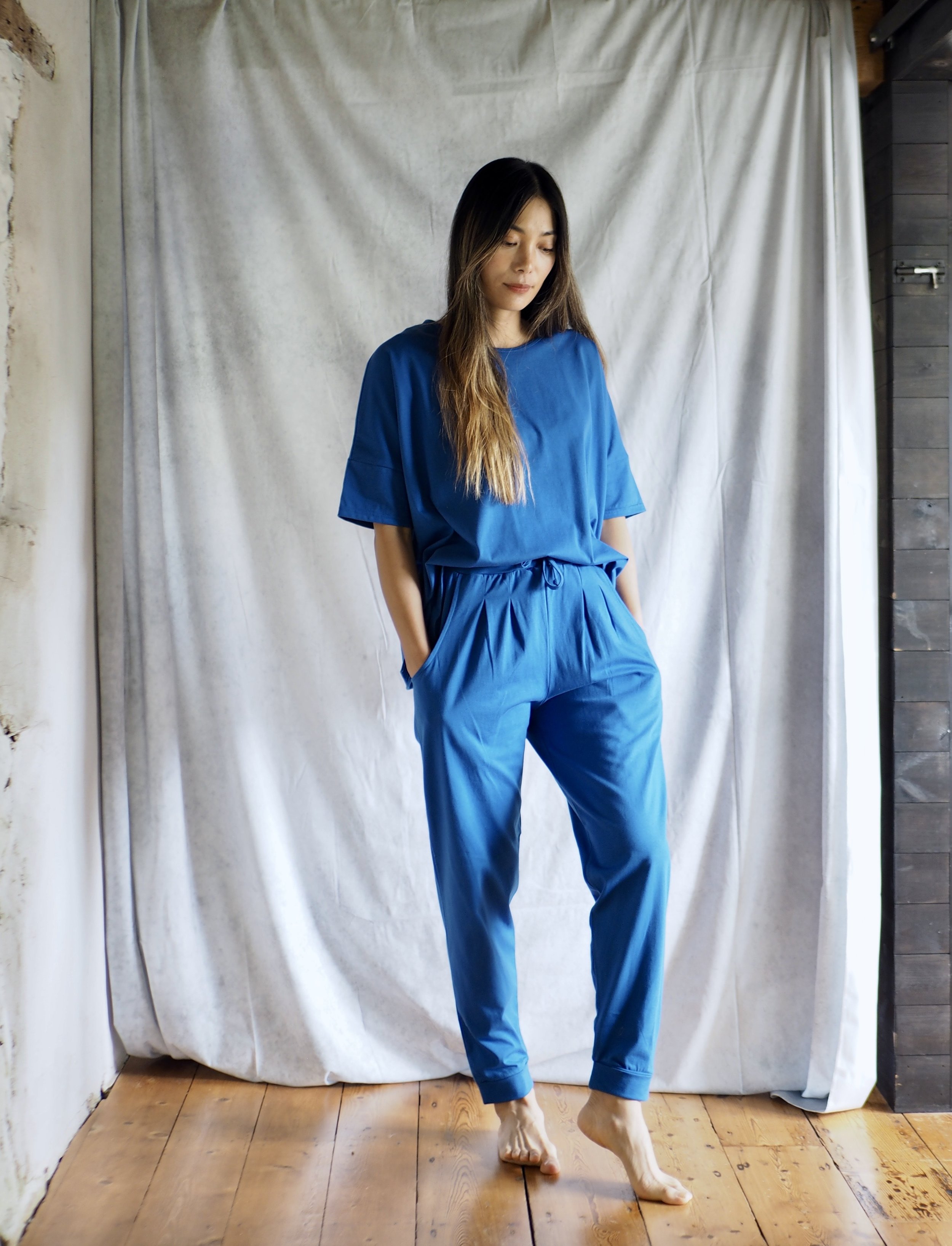 Noctu cobalt organic cotton joggers — Noctu