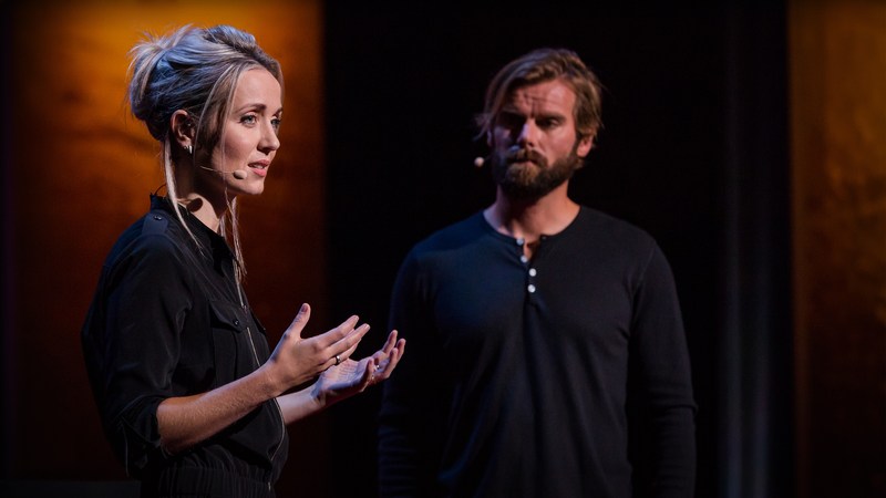 Thordis Elva and Tom Stranger during their 2016 TED on their personal experience with sexual violence
