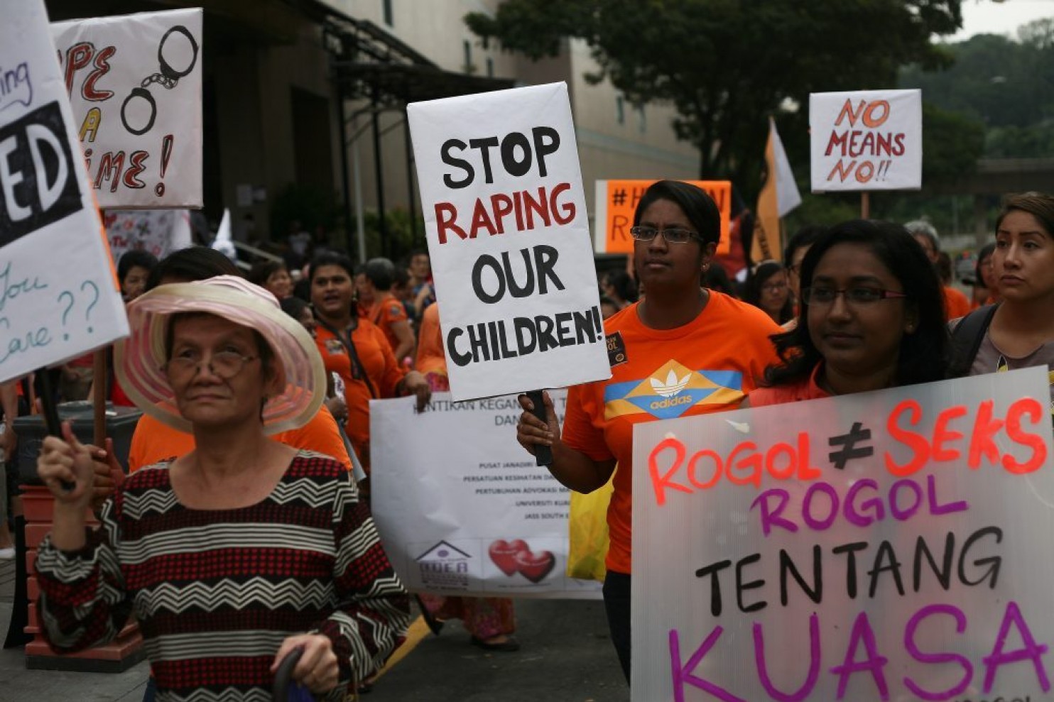 Members of All Women's Action Society (AWAM), a nongovernmental organisation in Malaysia during a peaceful protest titled 'Citizens Against Rape Walk' on June 7th 2015, demanding better protection of women and girls against sexual violence. 