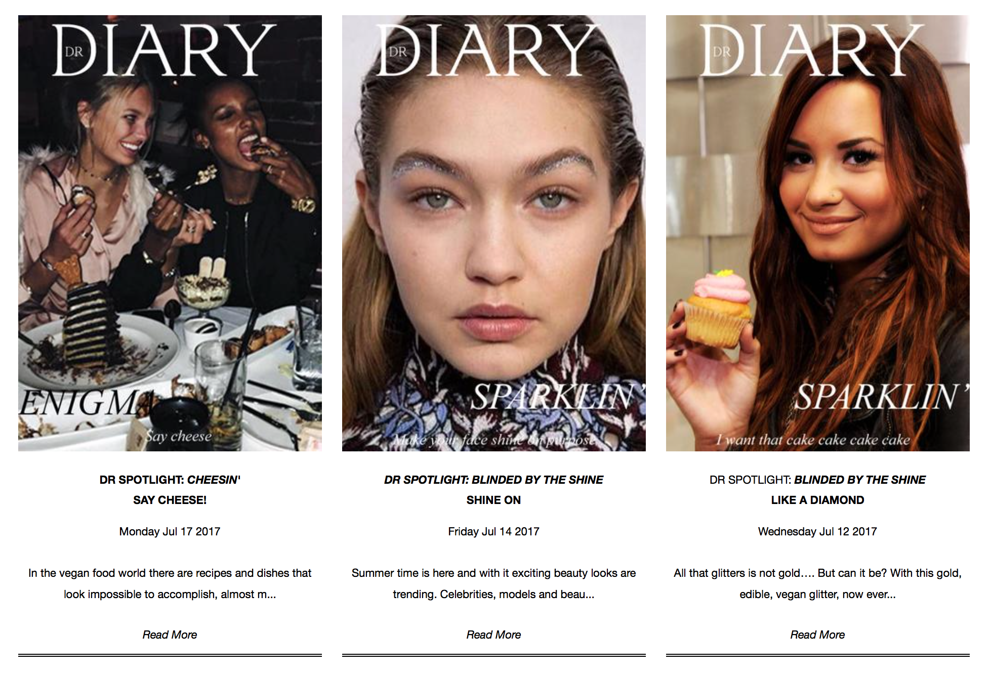 Some of the current features on the DR diary