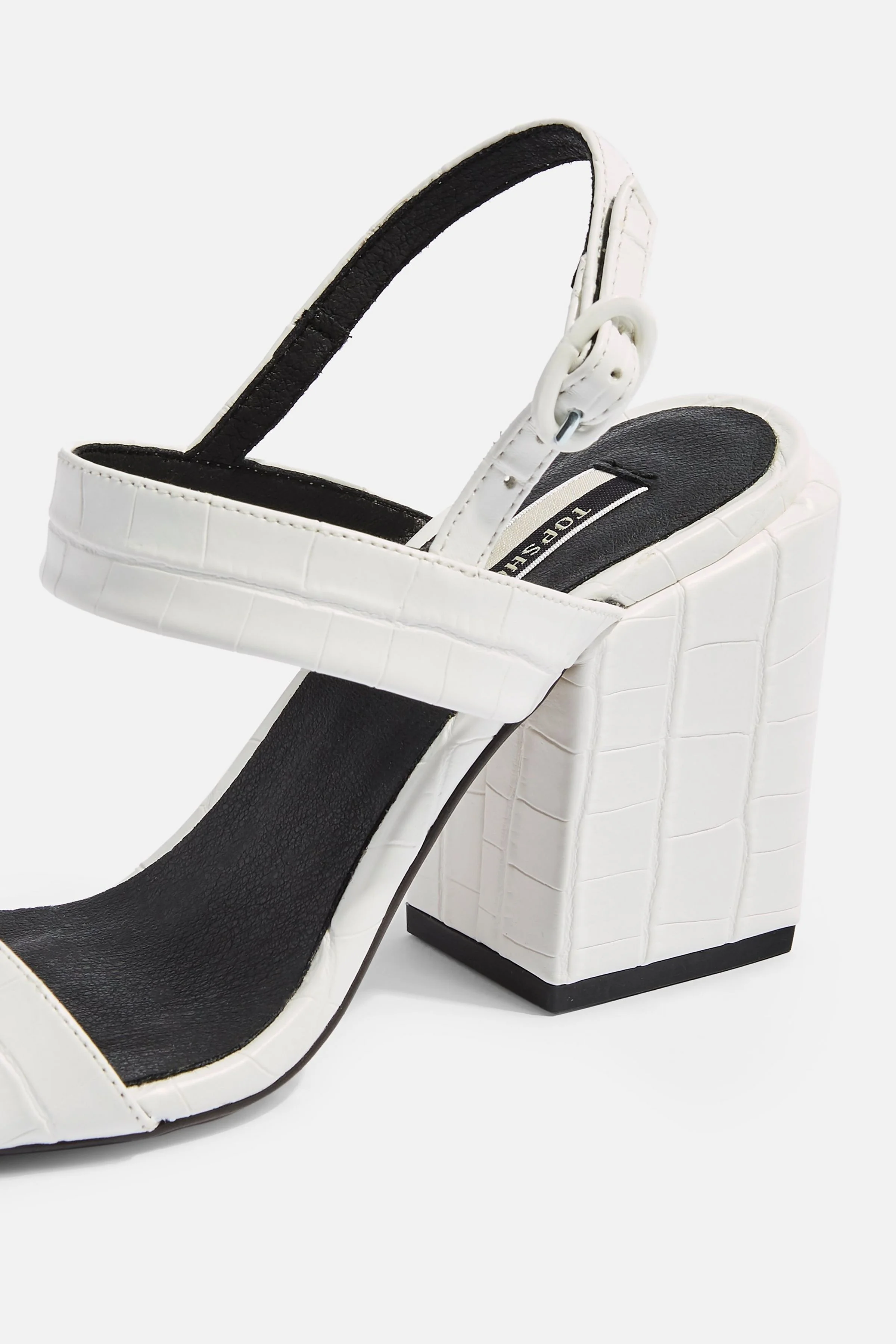 ROXIE Vegan White Block Heels £59. Source: Topshop.com