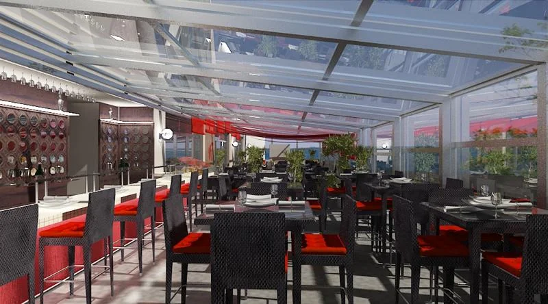 RIVERVIEW RESTAURANT A Bar/ Lounge And Restaurant Terrace Designed With A River Theme.
