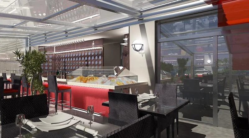 RIVERVIEW RESTAURANT A Bar/ Lounge And Restaurant Terrace Designed With A River Theme.