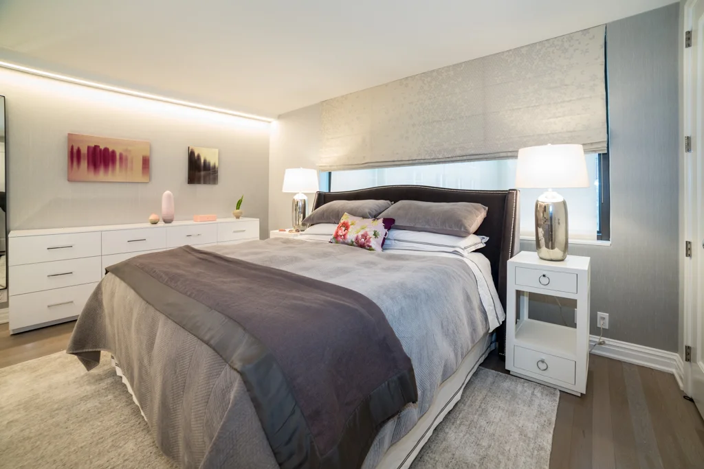 BEFORE AND AFTER MANHATTAN MODERN MASTER BEDROOM and WATER ROOM