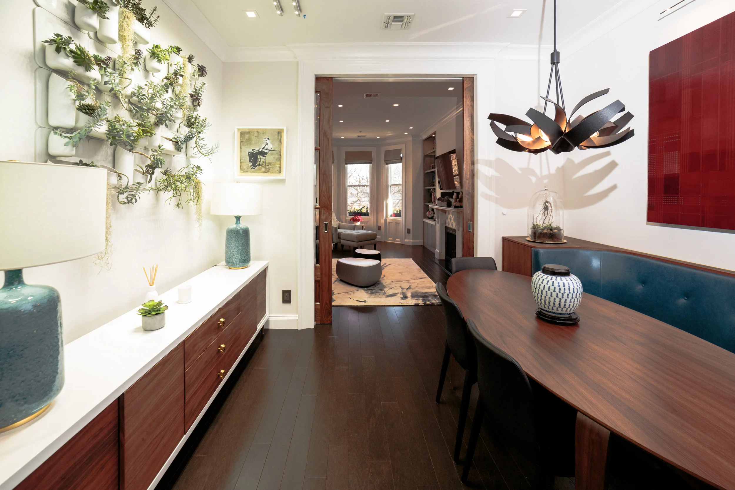 BEFORE AND AFTER DINING ROOM AT THE ART COLLECTORS' HOME