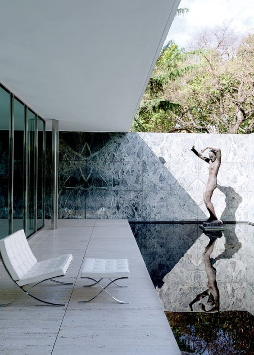 -	The Barcelona Pavilion, designed by Ludwig Mies van der Rohe