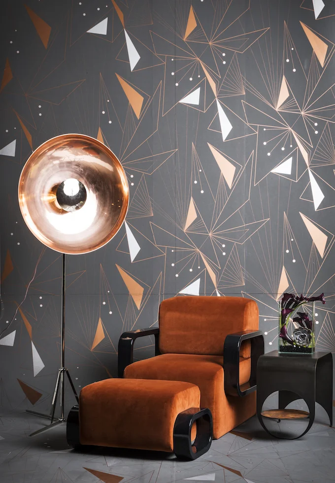 The Cayenne Lounge Chair and Ottoman in Drew McGukin's vignette Credit Max Lakner 