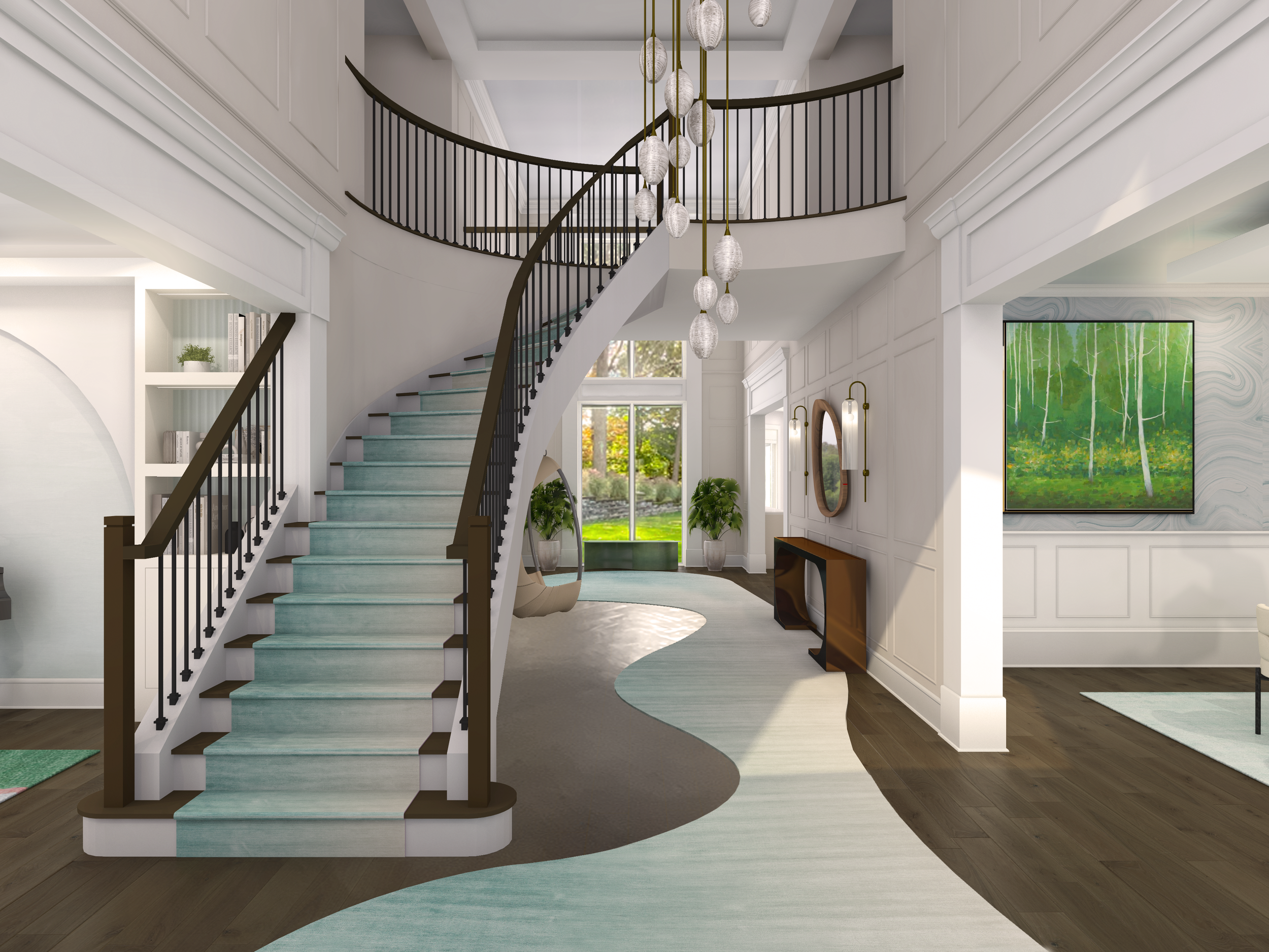 Grand Foyer with custom Blue runner- Marie Burgos Design