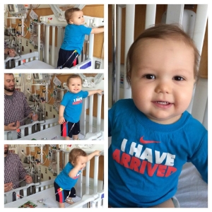 Luka, the day after his bone marrow transplant infusion, July 4, 2015, reminding us that "I have arrived"